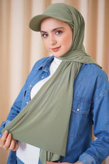 Organic Scarfs Kadın Tesettür Şapkalı Pratik Şal Hijap Bone Model Eşarp Şal - Haki