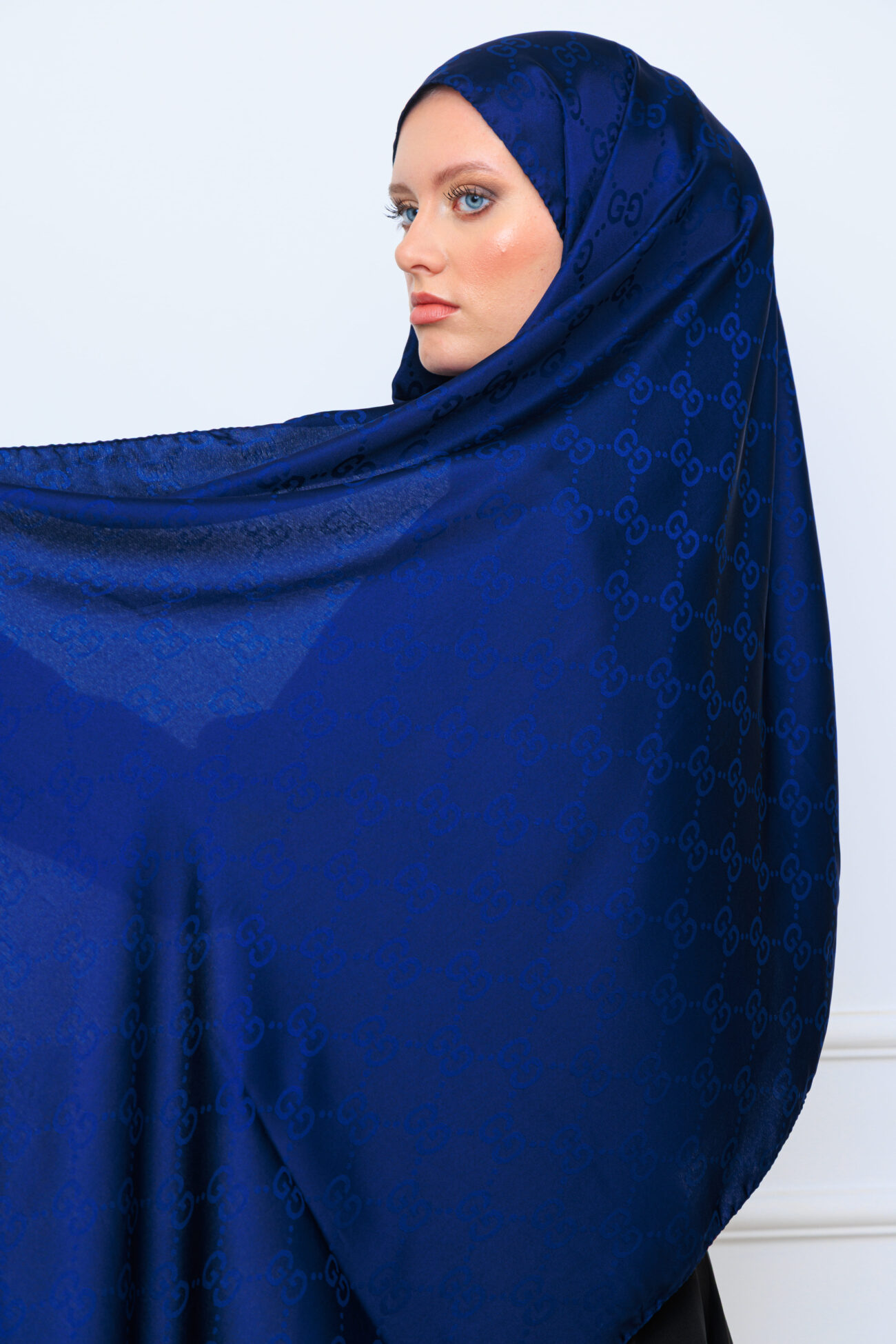 G Desen Pamuk İpeksi Jakar Şal - Lacivert - Görsel 4