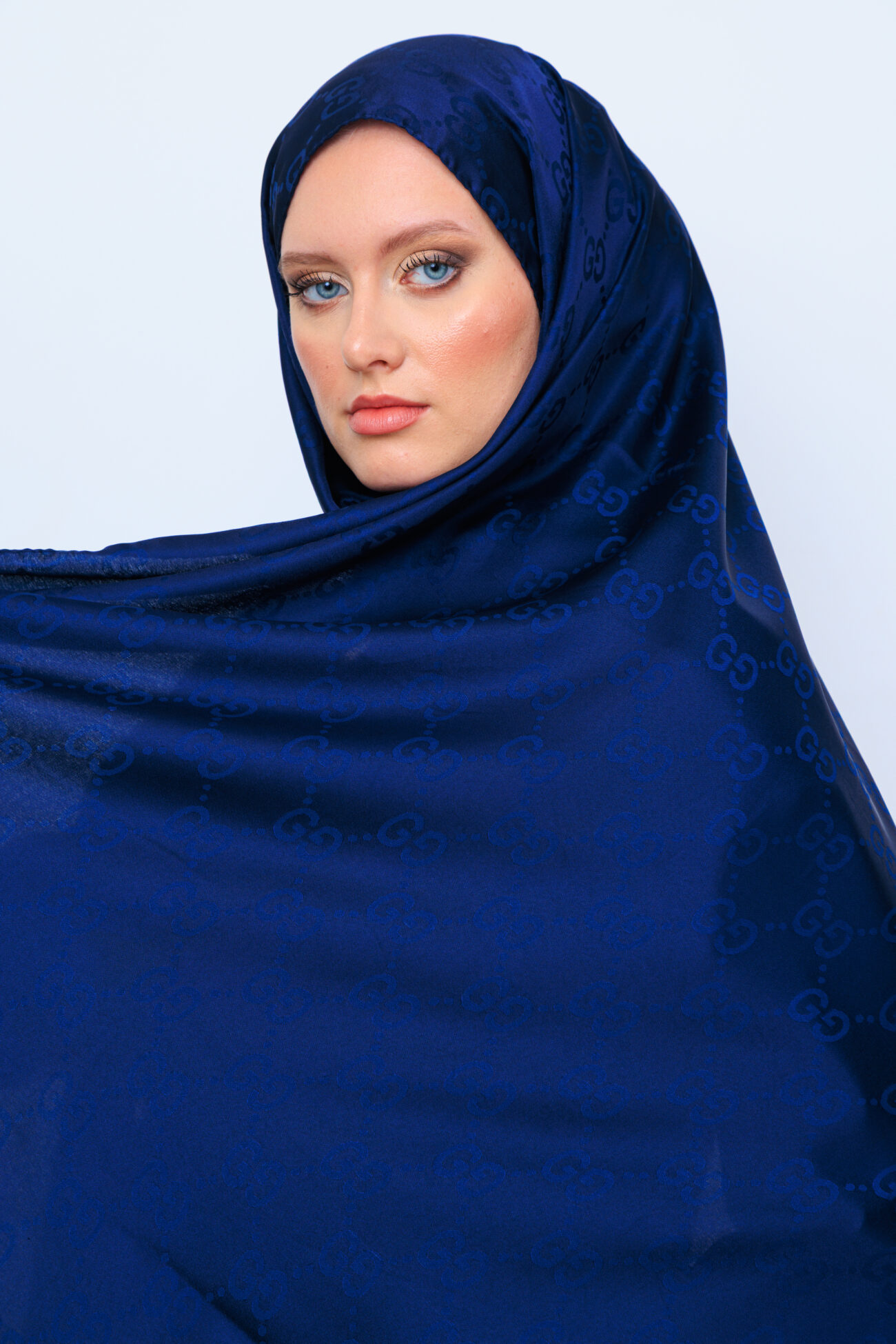 G Desen Pamuk İpeksi Jakar Şal - Lacivert