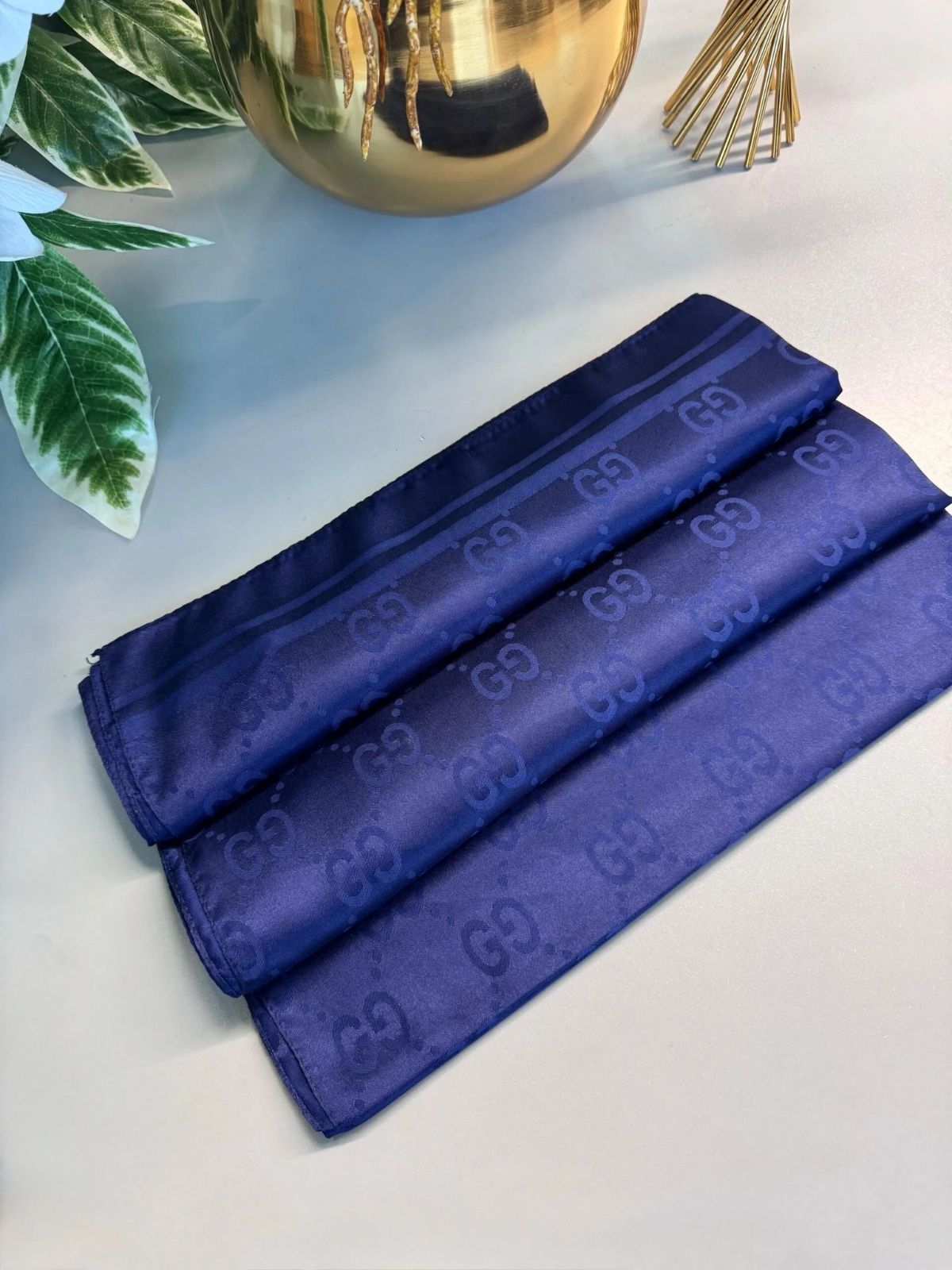 G Desen Pamuk İpeksi Jakar Şal - Lacivert - Görsel 6