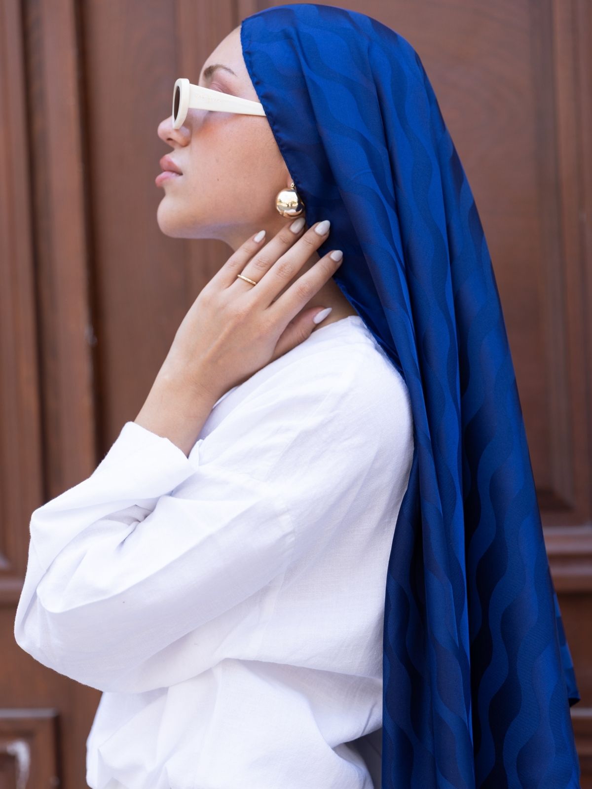 Su Yolu Pamuk Jakar Şal - İndigo - Görsel 2