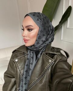 Lv Desenli İpek Kaşmir Çift Taraflı Şal - Antrasit