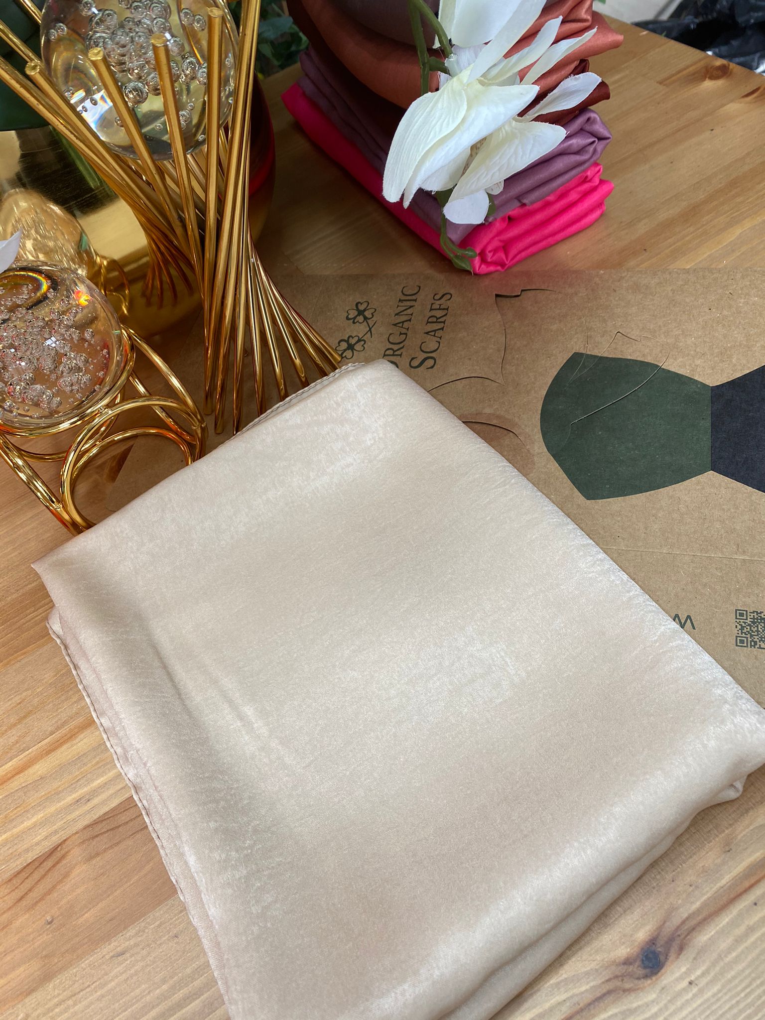 Bambu Kraş Premium İpek Şal - Bej - Organic ScarfsOrganic Scarfs