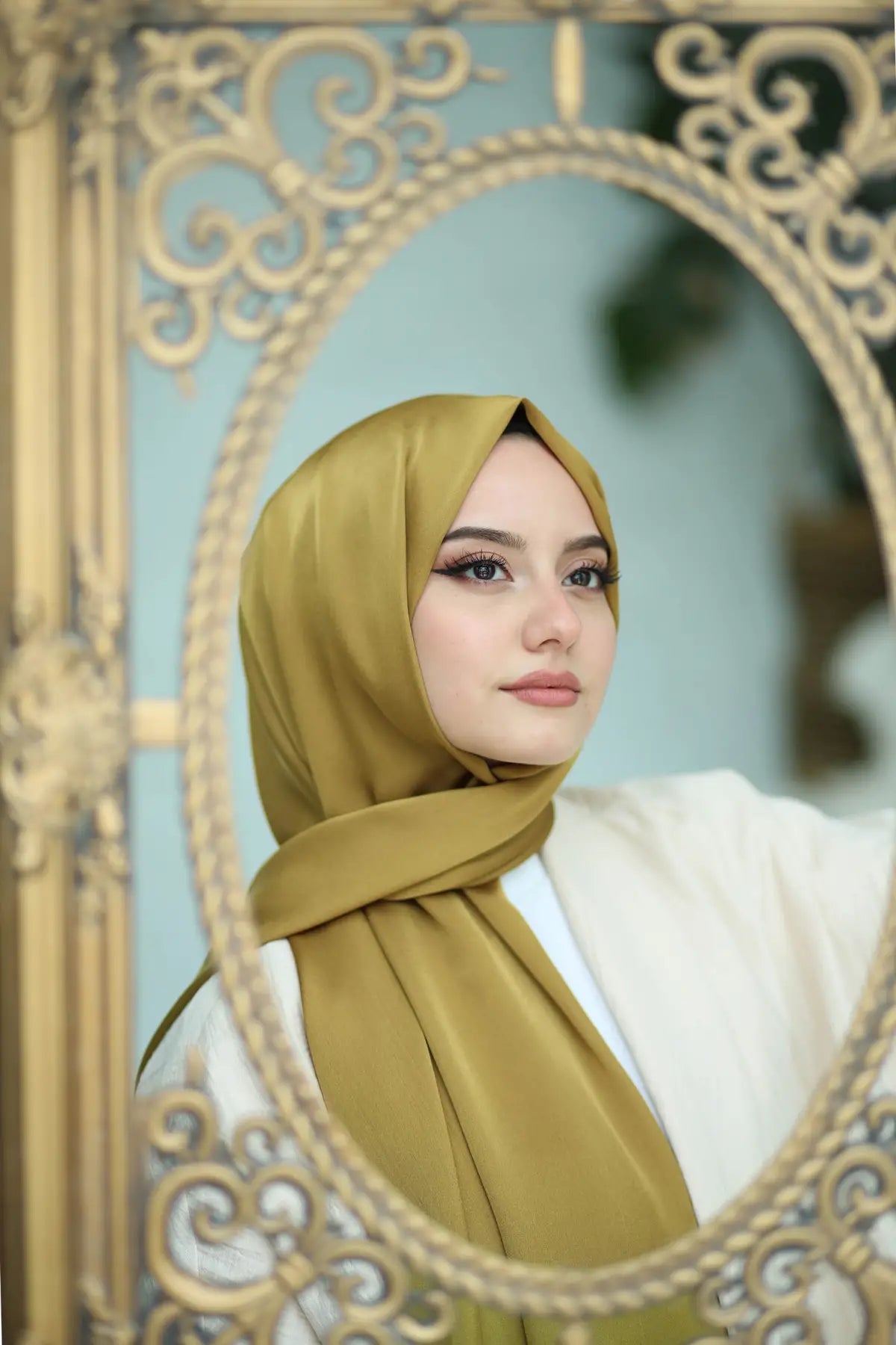 Bambu Kraş Premium İpek Şal - Yağ Yeşili - Organic ScarfsOrganic Scarfs