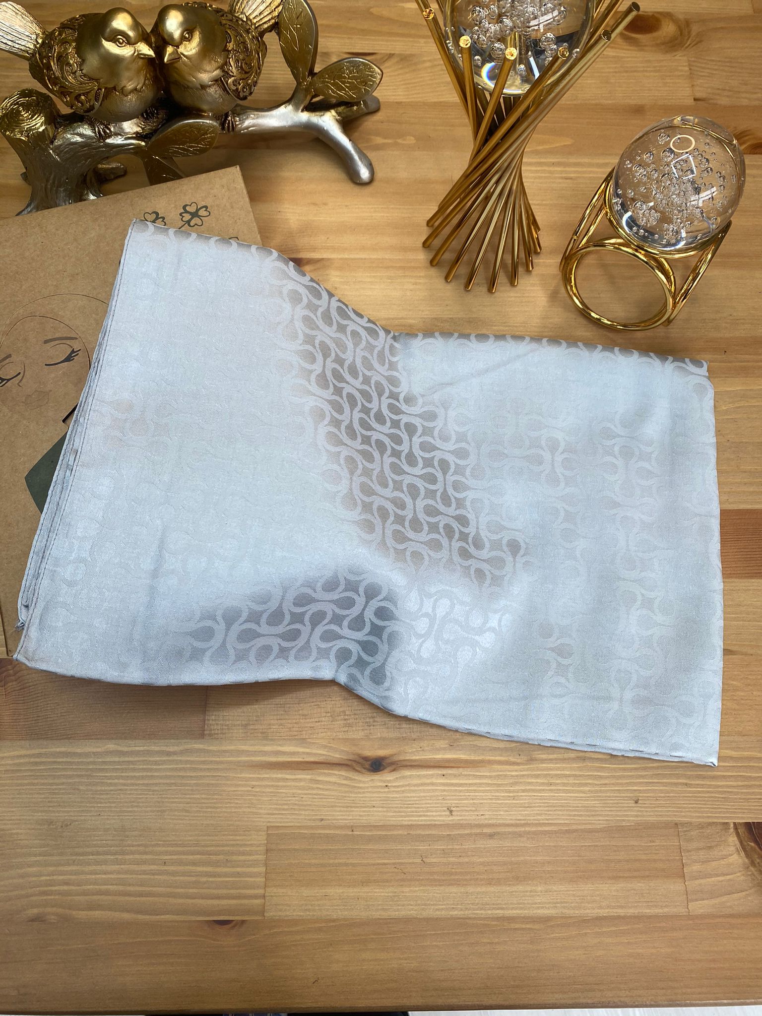 Bloom Desen Pamuk İpeksi Jakar Şal - Gümüş - Organic ScarfsOrganic Scarfs