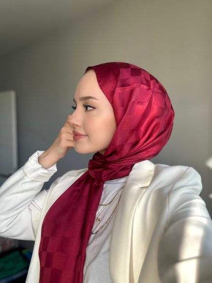 Bonjela Dama Desen Jakar Şal - Bordo - Organic ScarfsOrganic Scarfs