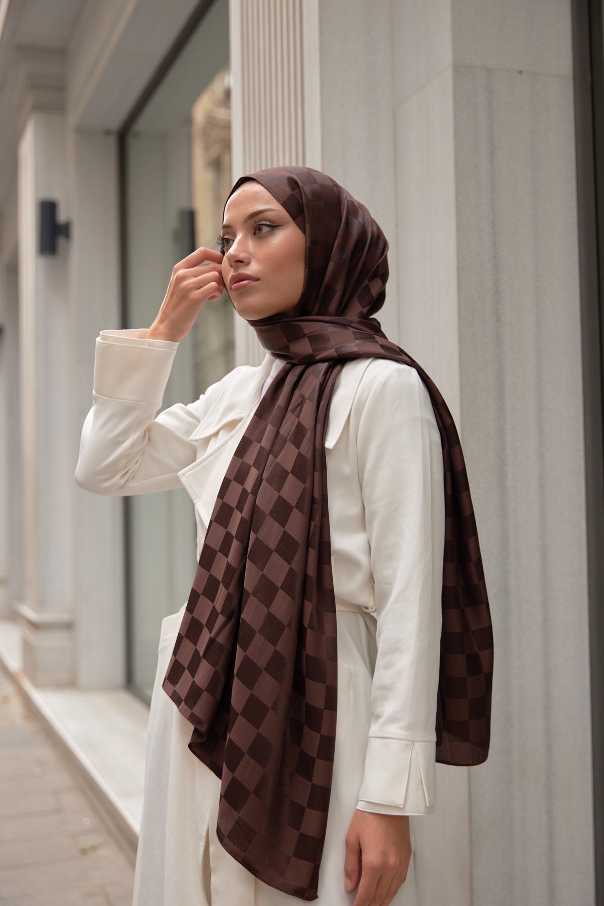 Bonjela Marka Dama İpeksi Jakar Şal - Acı Kahve - Organic ScarfsOrganic Scarfs