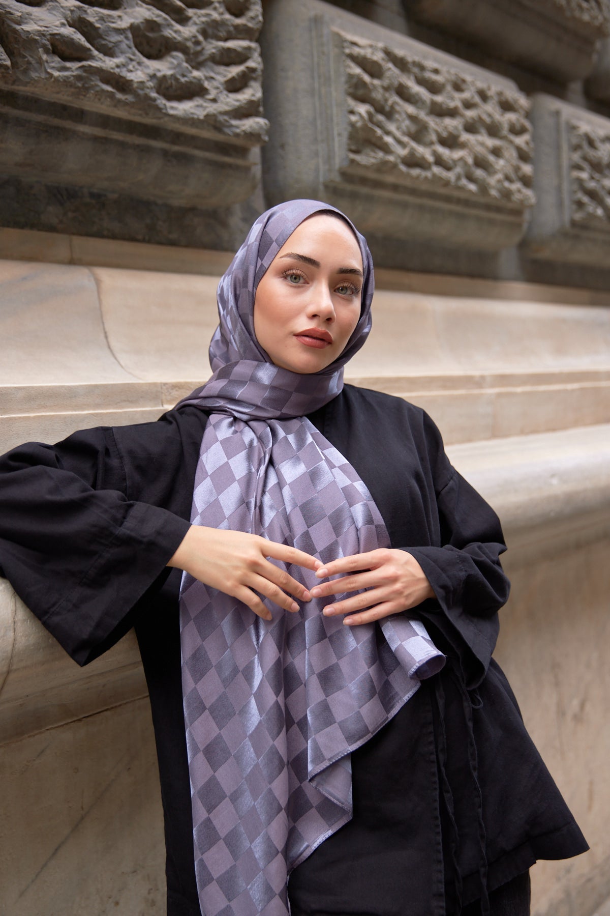 Bonjela Marka Dama İpeksi Jakar Şal - Antrasit - Organic ScarfsOrganic Scarfs