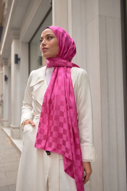 Bonjela Marka Dama İpeksi Jakar Şal - Fuşya - Organic ScarfsOrganic Scarfs