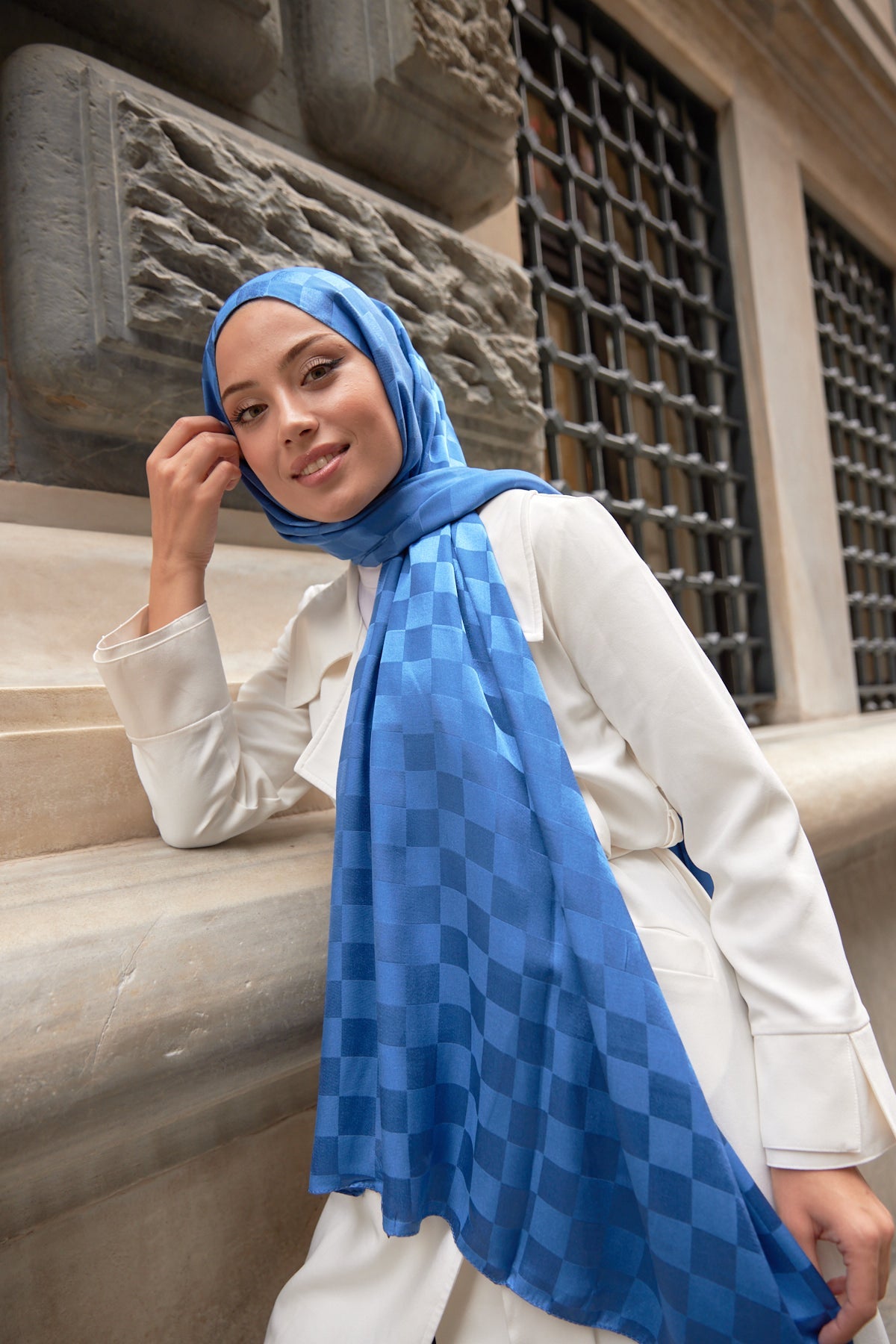 Bonjela Marka Dama İpeksi Jakar Şal - İndigo - Organic ScarfsOrganic Scarfs