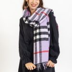 Burberry Çift Taraflı Yumuşak Dokulu Triko Örgü Şal & Atkı - Lila