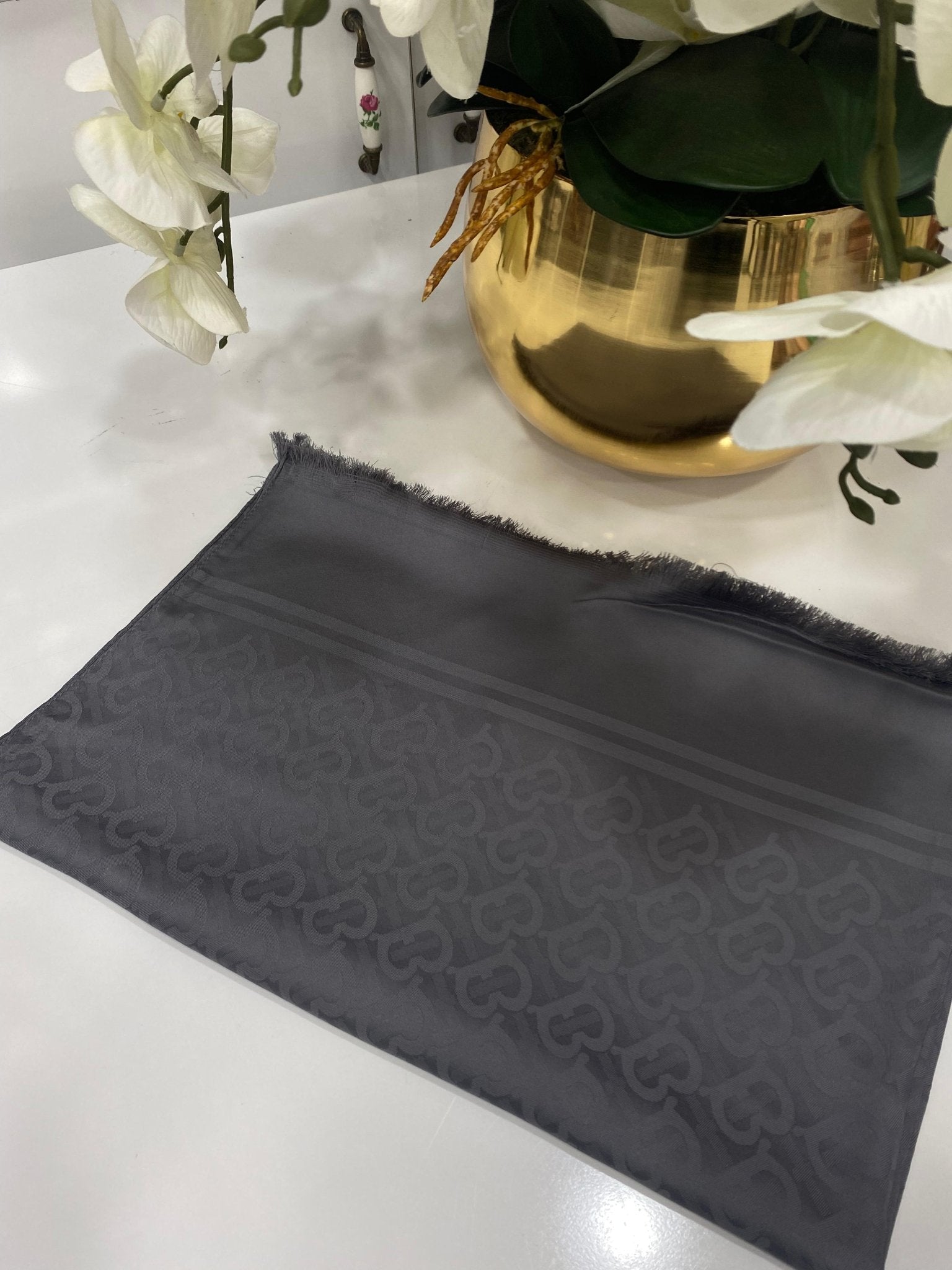 Burberry Pamuklu İpek Jakar Şal - Antrasit - Organic ScarfsOrganic Scarfs