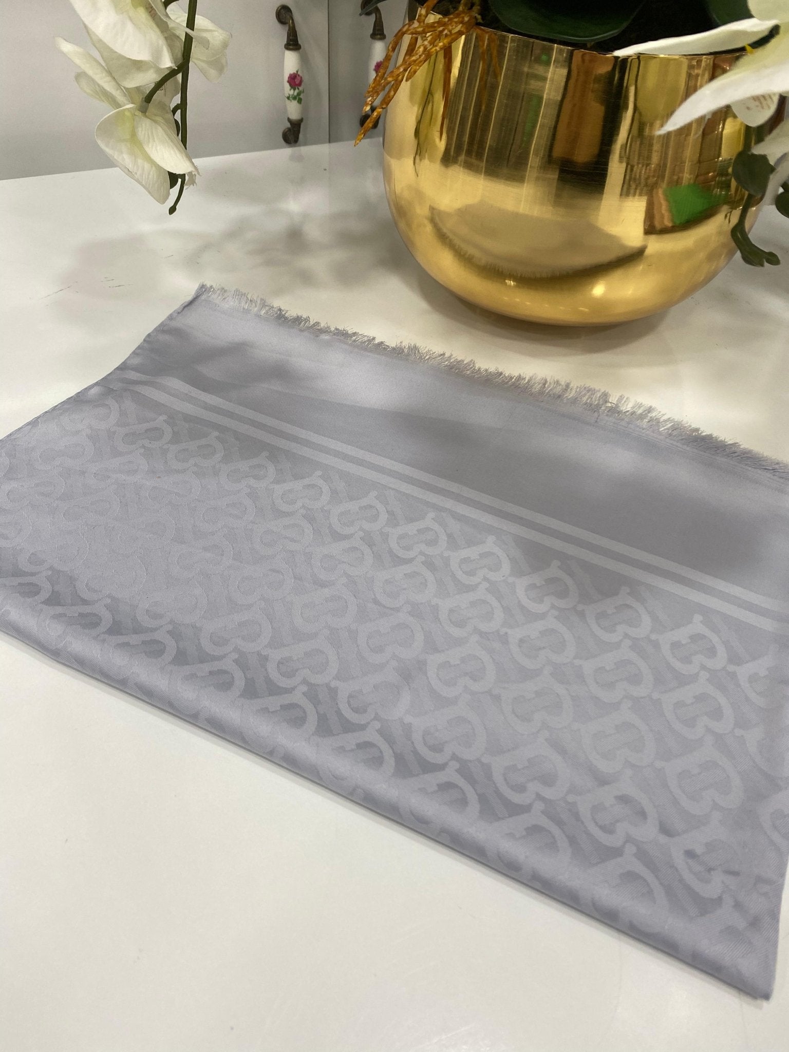 Burberry Pamuklu İpek Jakar Şal - Gri - Organic ScarfsOrganic Scarfs