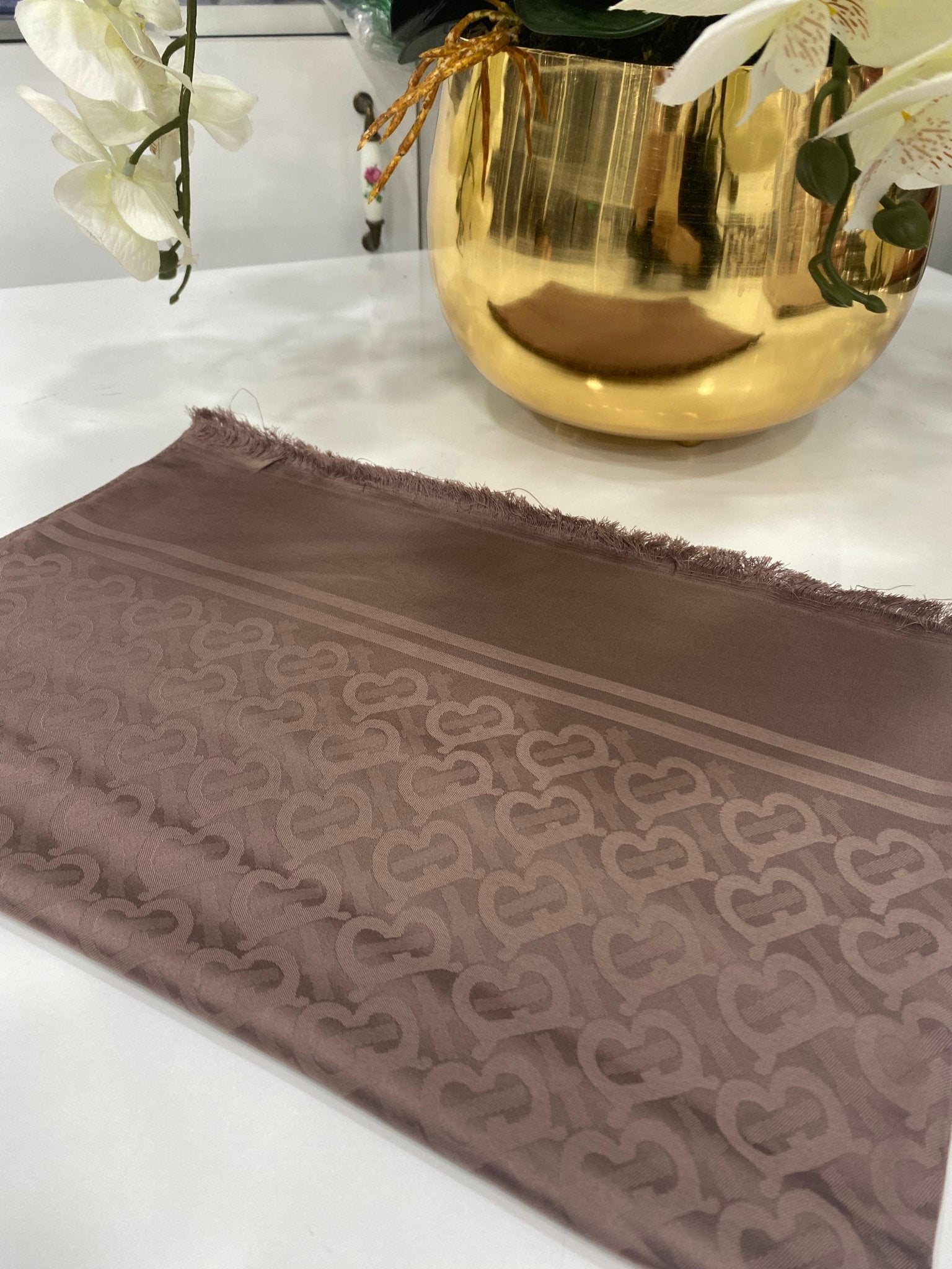 Burberry Pamuklu İpek Jakar Şal - Kahve - Organic ScarfsOrganic Scarfs