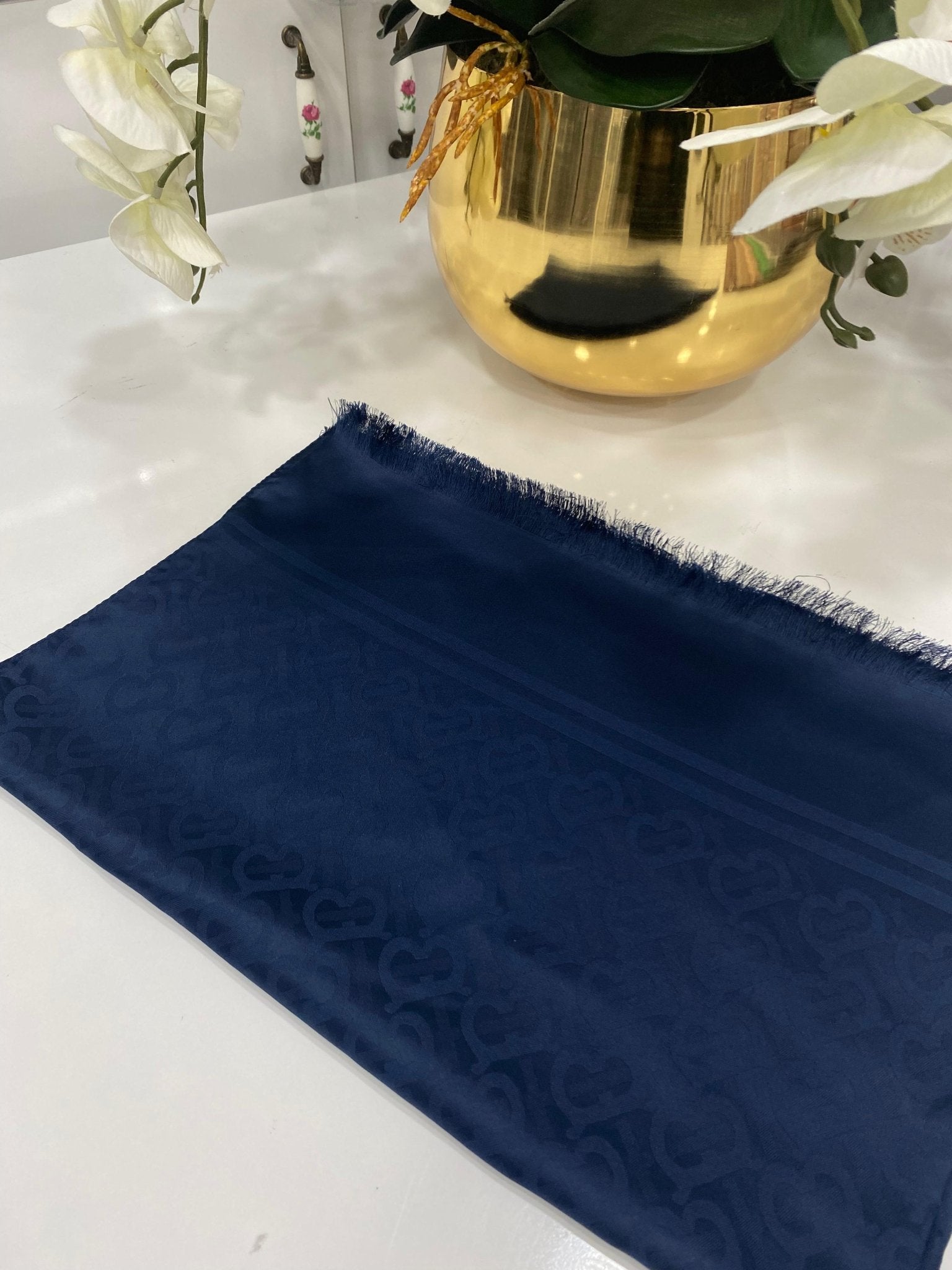 Burberry Pamuklu İpek Jakar Şal - Lacivert - Organic ScarfsOrganic Scarfs