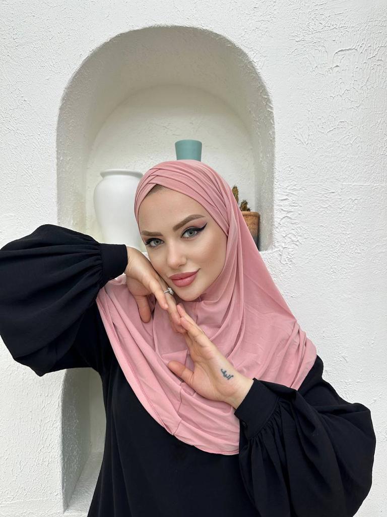 Çapraz Üç Bantlı Uzun Drape Bone - Pembe - Organic ScarfsOrganic Scarfs