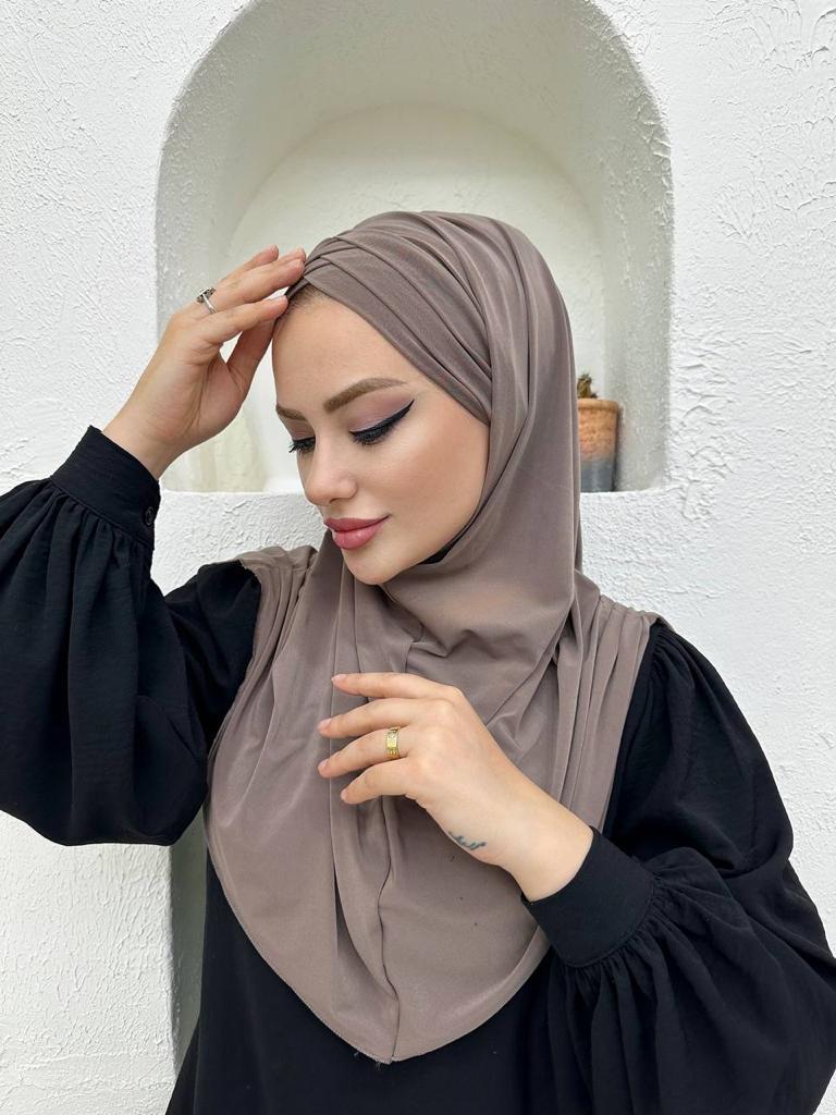 Çapraz Üç Bantlı Uzun Drape Bone - Vizon - Organic ScarfsOrganic Scarfs