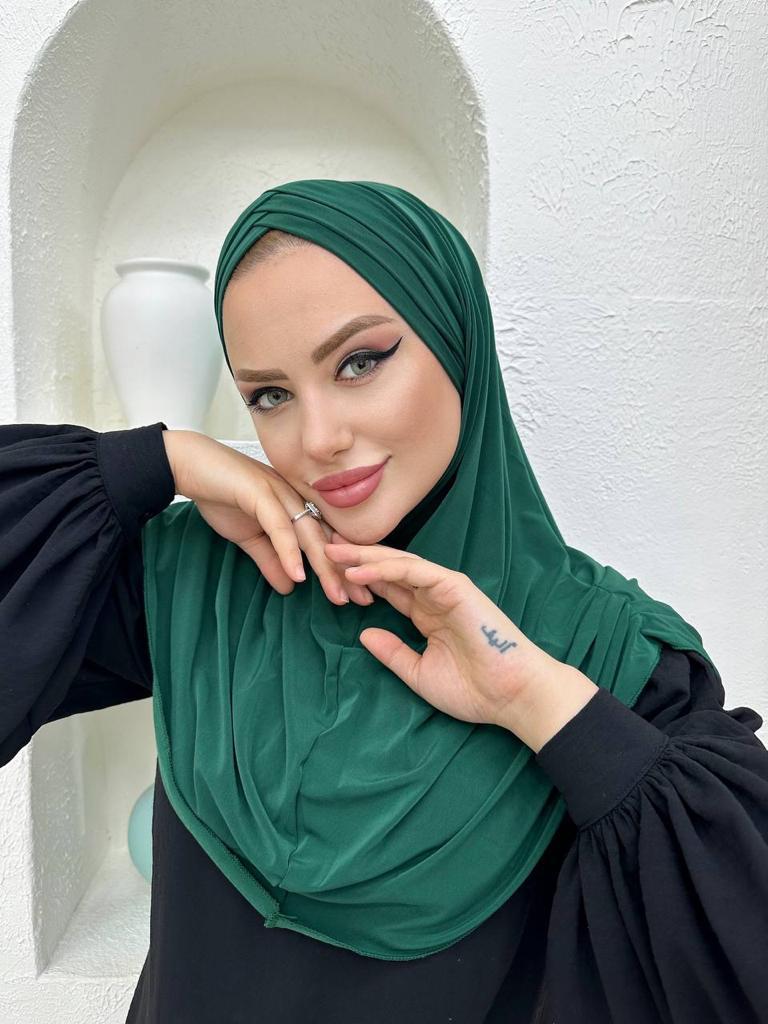 Çapraz Üç Bantlı Uzun Drape Bone - Zümrüt - Organic ScarfsOrganic Scarfs