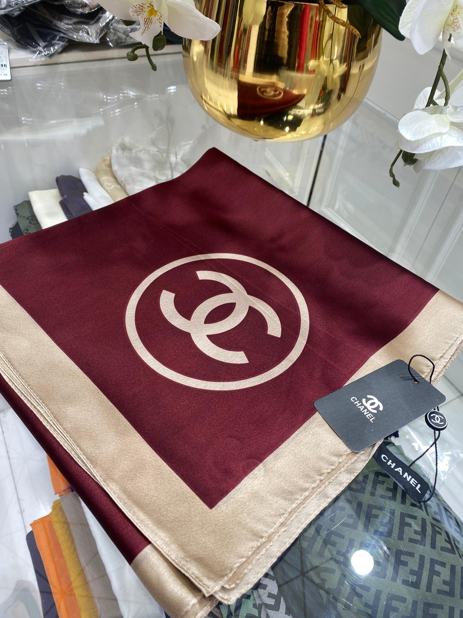 Chanel İthal Vual İpek Şal - Bordo - Organic ScarfsOrganic Scarfs