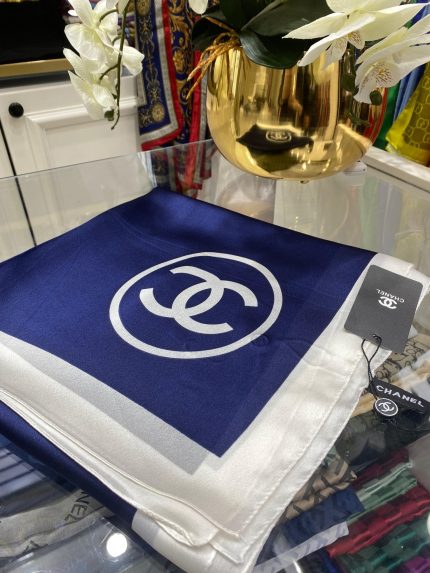 Chanel İthal Vual İpek Şal - Lacivert - Organic ScarfsOrganic Scarfs