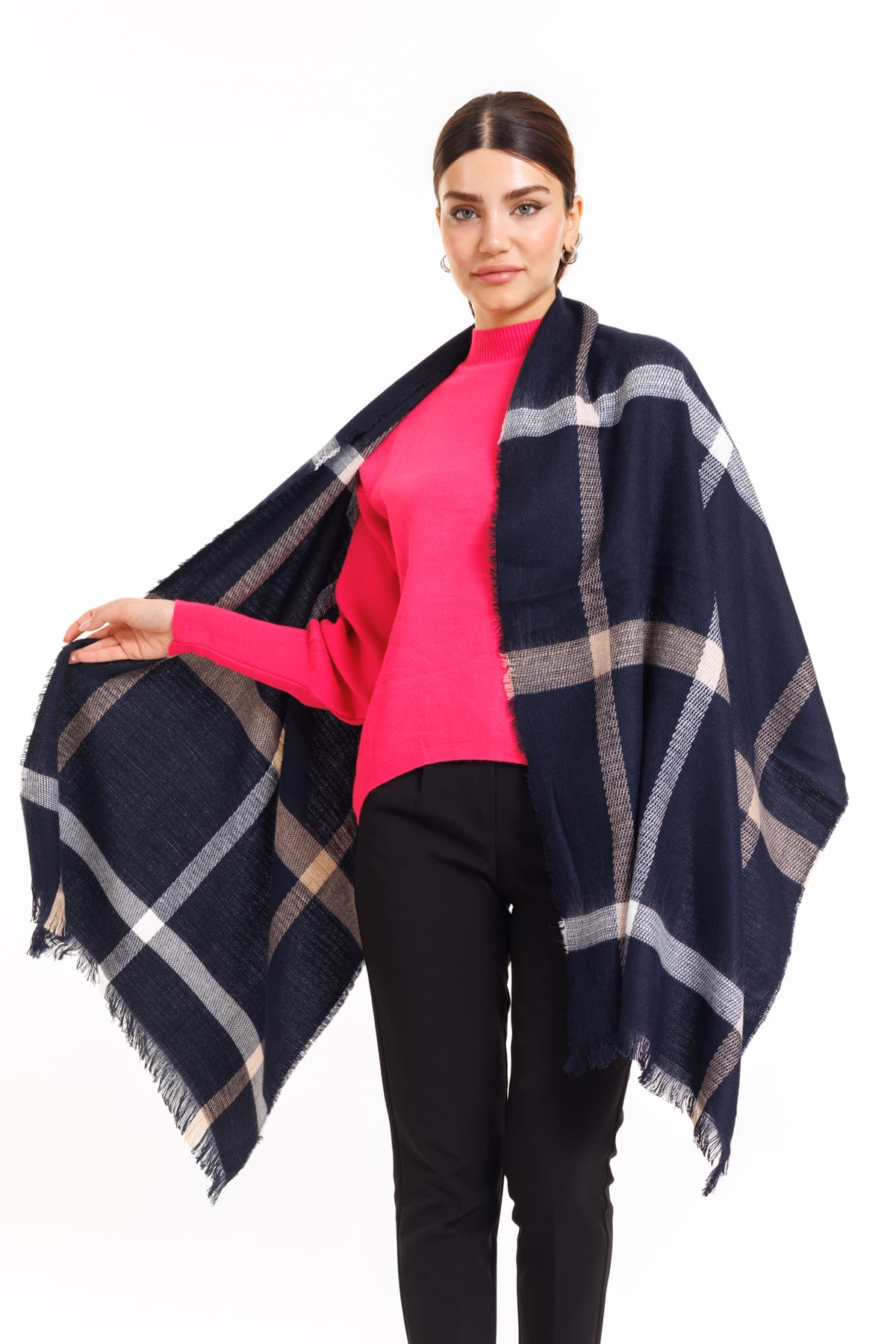 Çift Taraflı Yumuşak Dokulu Triko Örgü Şal & Atkı - Lacivert - Organic ScarfsOrganic Scarfs