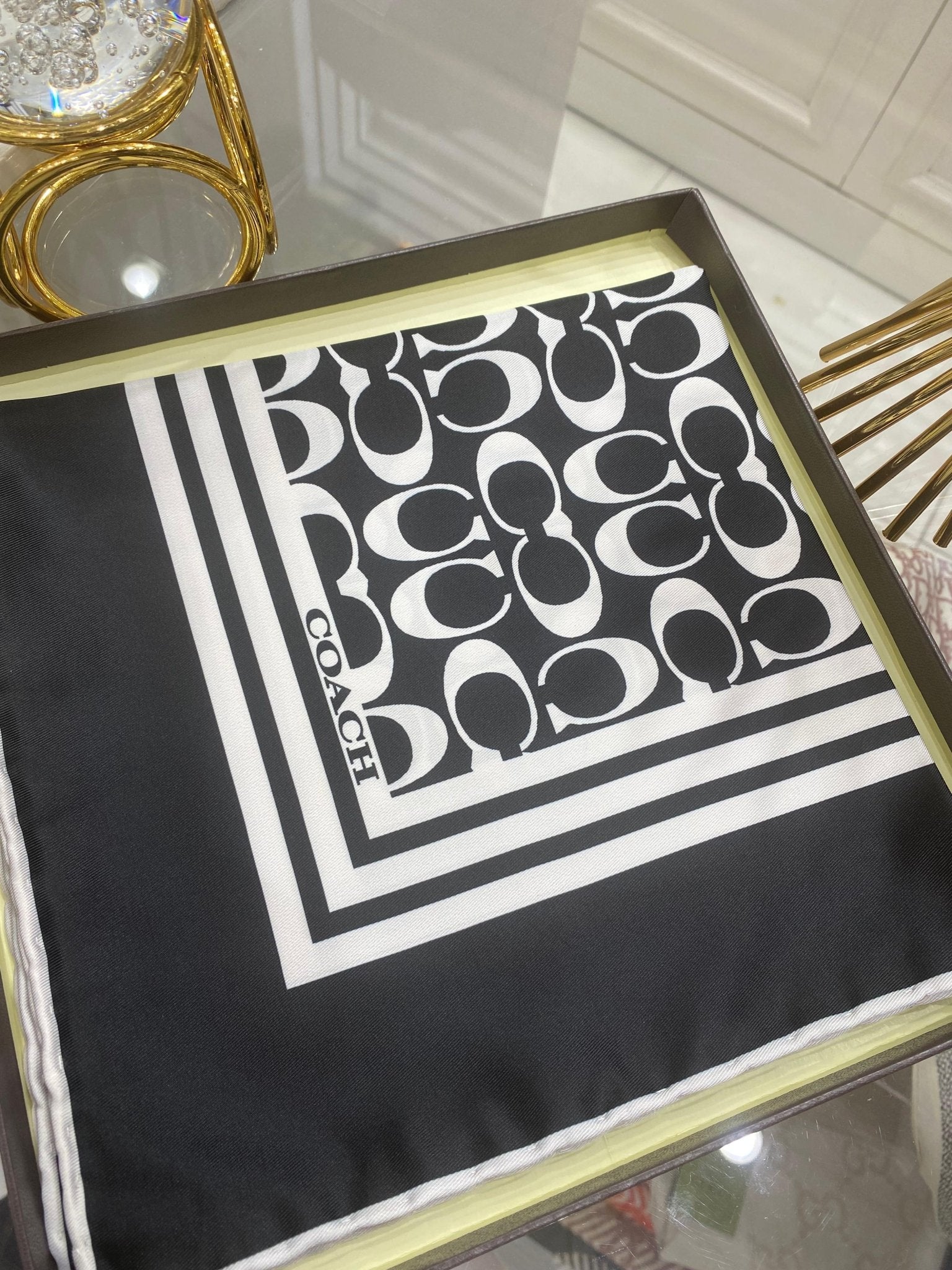 Coach Desen Twill İpek Eşarp - Siyah- Beyaz - Organic ScarfsOrganic Scarfs