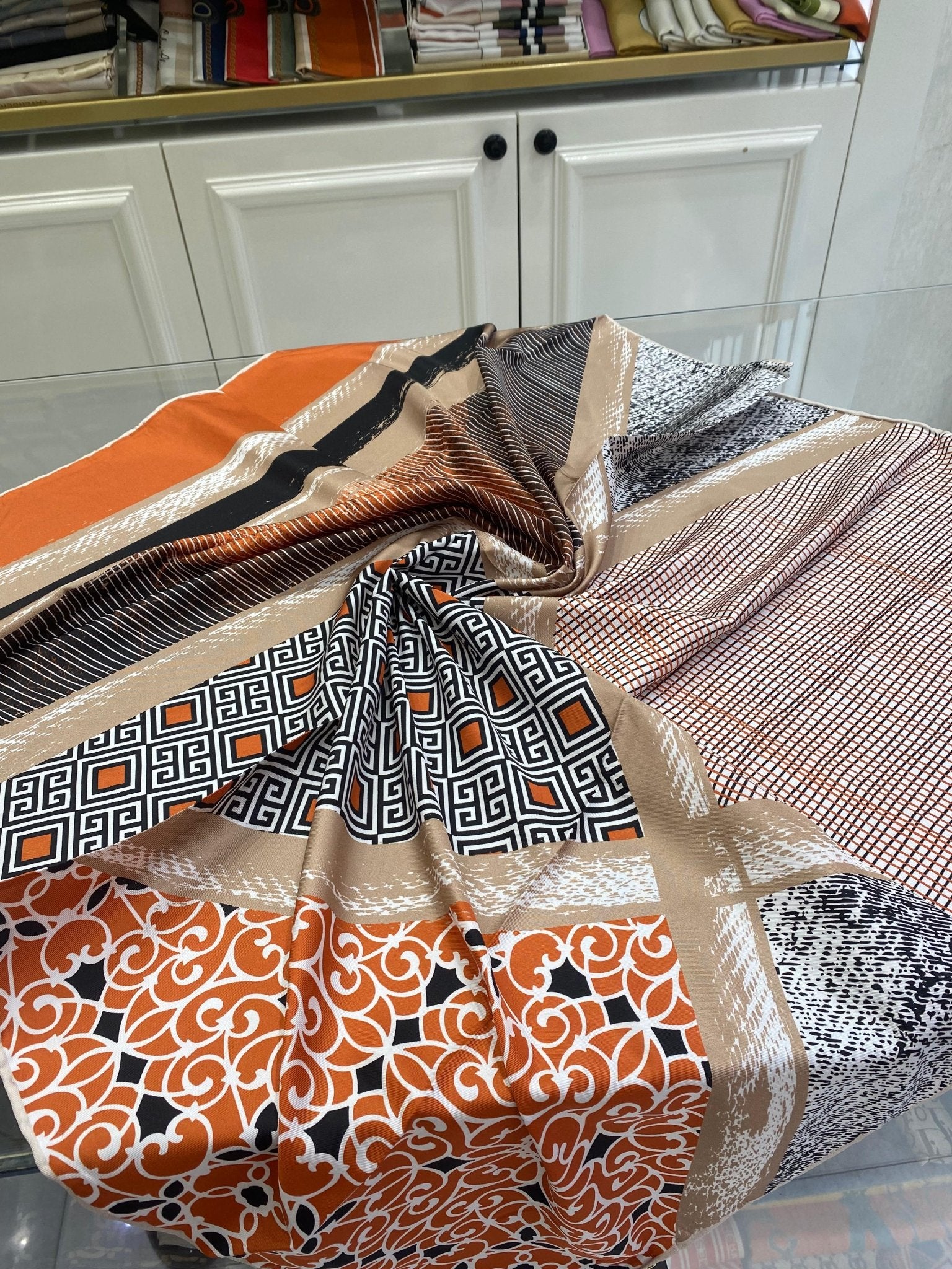 Colors Plus Marka Otantik Desen Twill Eşarp - Turuncu - Organic ScarfsOrganic Scarfs