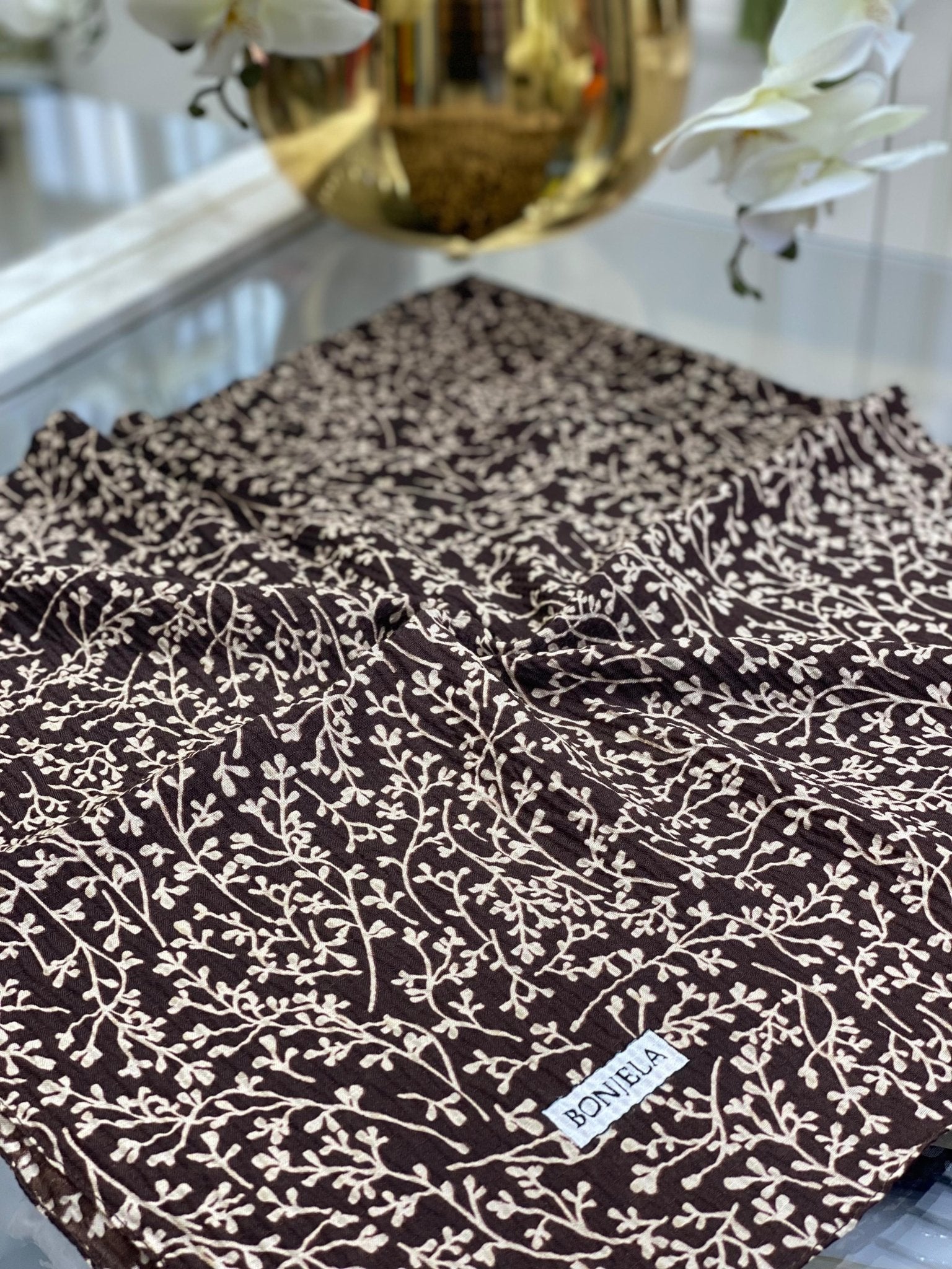 Dal Desen Mio Caz Eşarp - Kahverengi - Organic ScarfsOrganic Scarfs