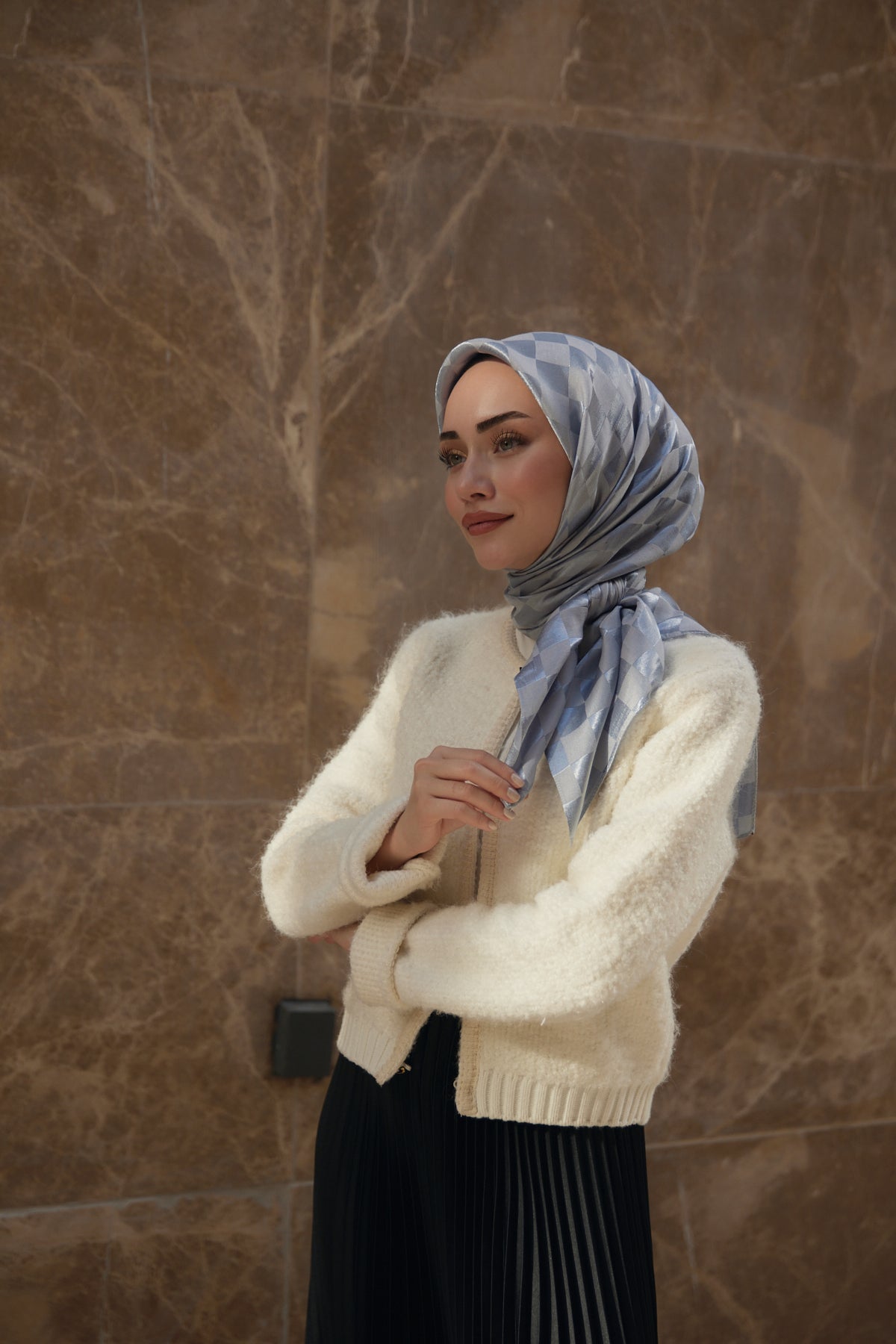 Dama Desen Jakar Eşarp - Gri - Organic ScarfsOrganic Scarfs