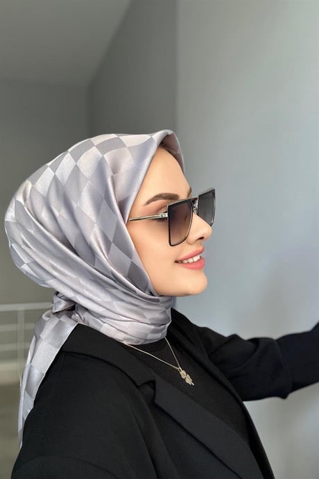 Dama Desen Jakar Eşarp - Gri - Organic ScarfsOrganic Scarfs