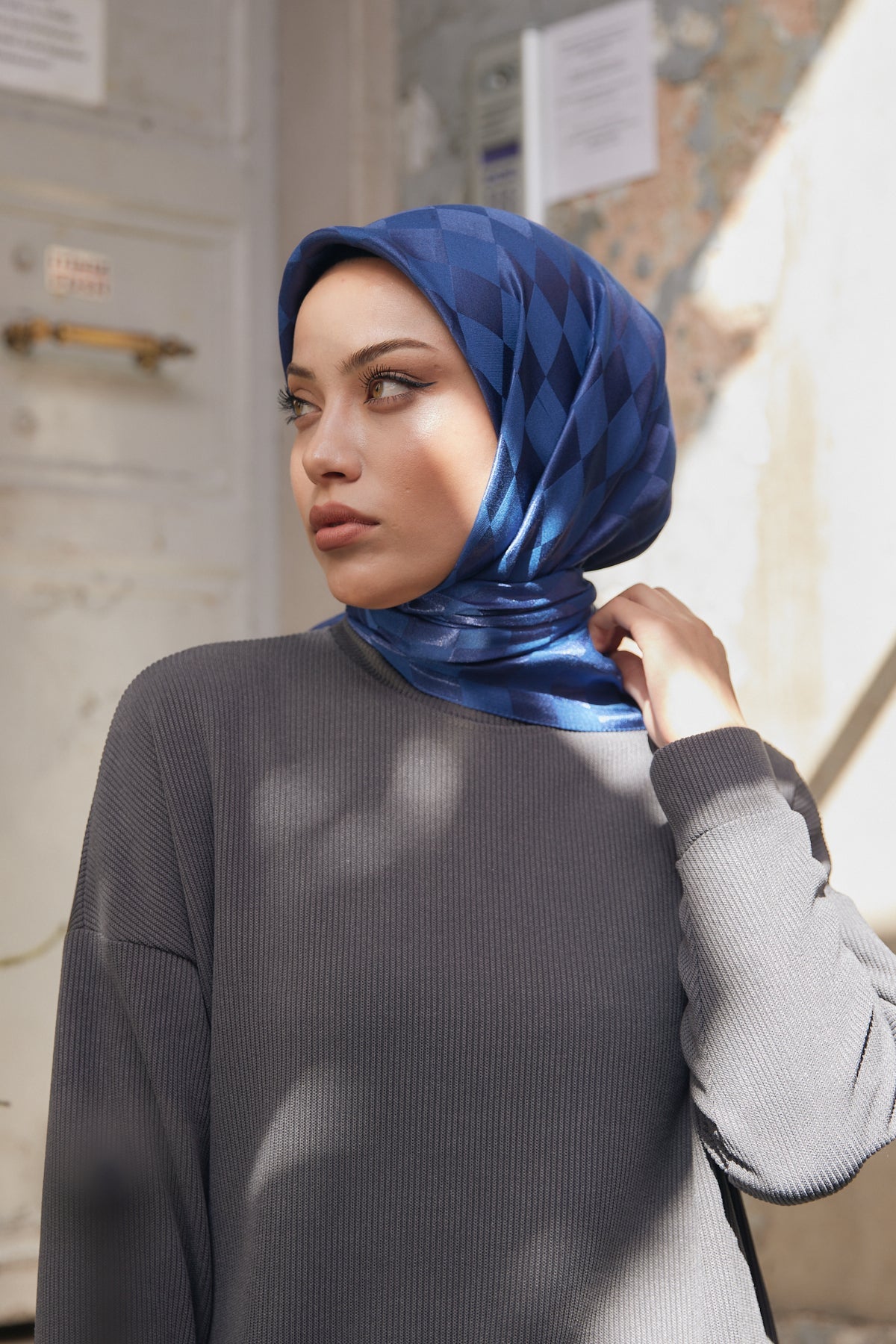 Dama Desen Jakar Eşarp - İndigo - Organic ScarfsOrganic Scarfs