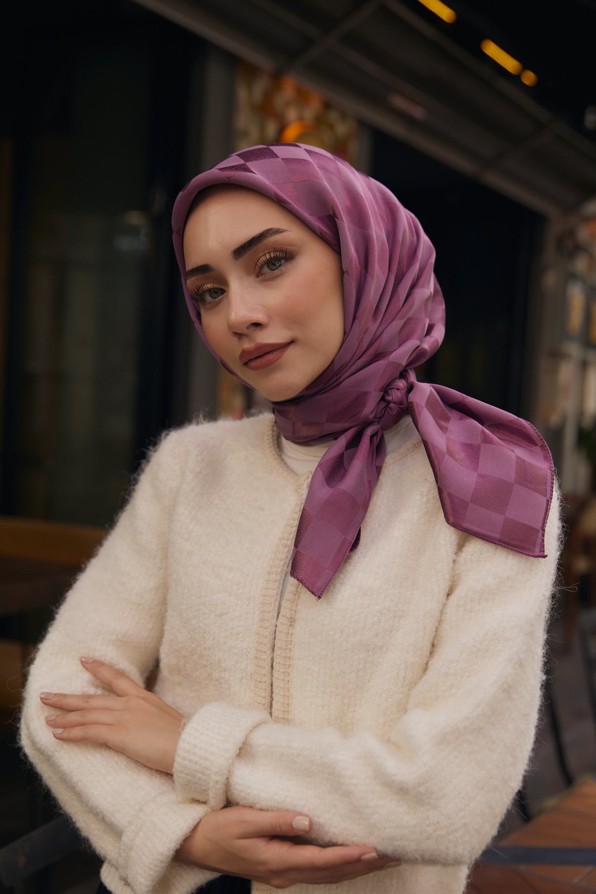 Dama Desen Jakar Eşarp - Mürdüm - Organic ScarfsOrganic Scarfs