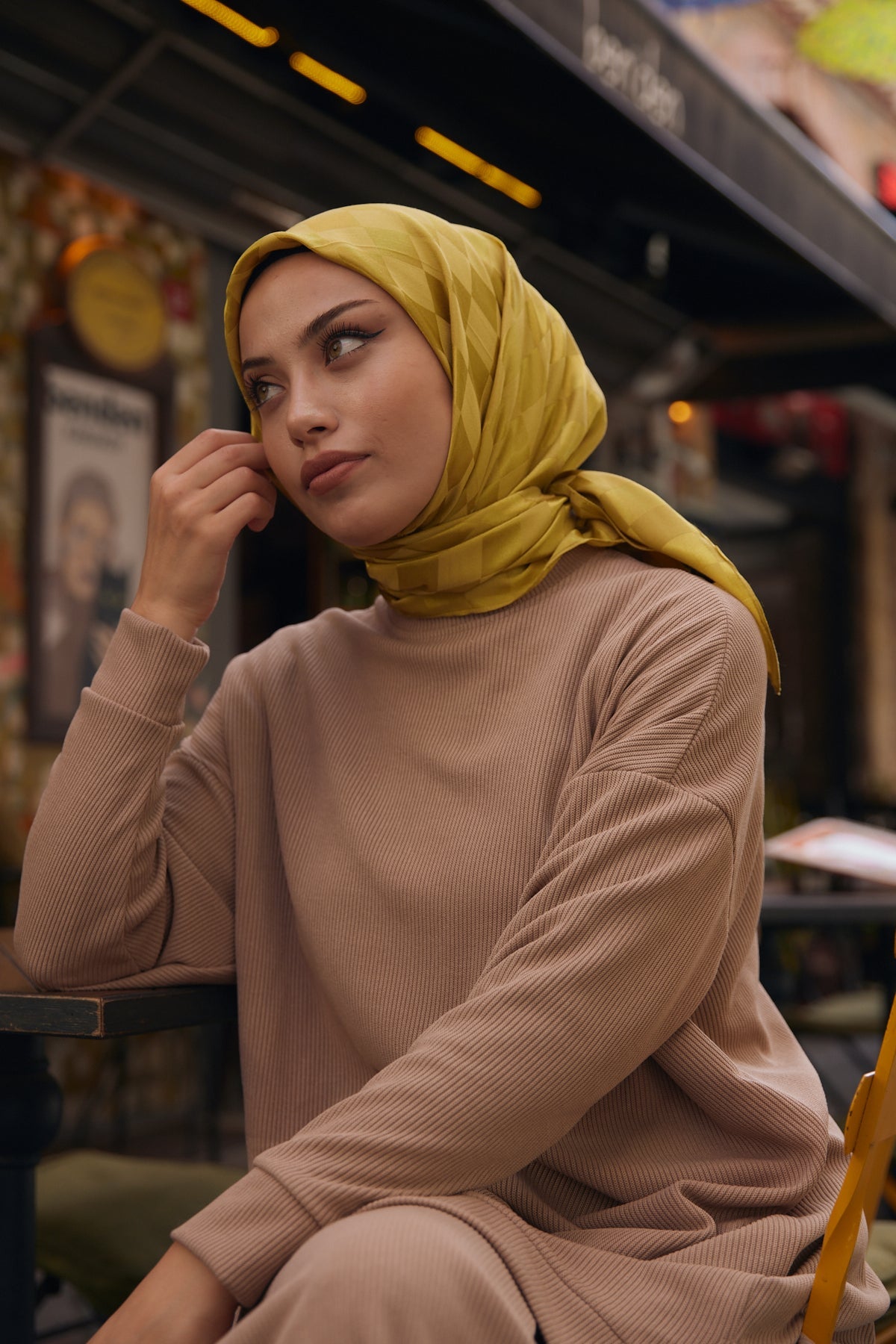 Dama Desen Jakar Eşarp - Yağ Yeşili - Organic ScarfsOrganic Scarfs