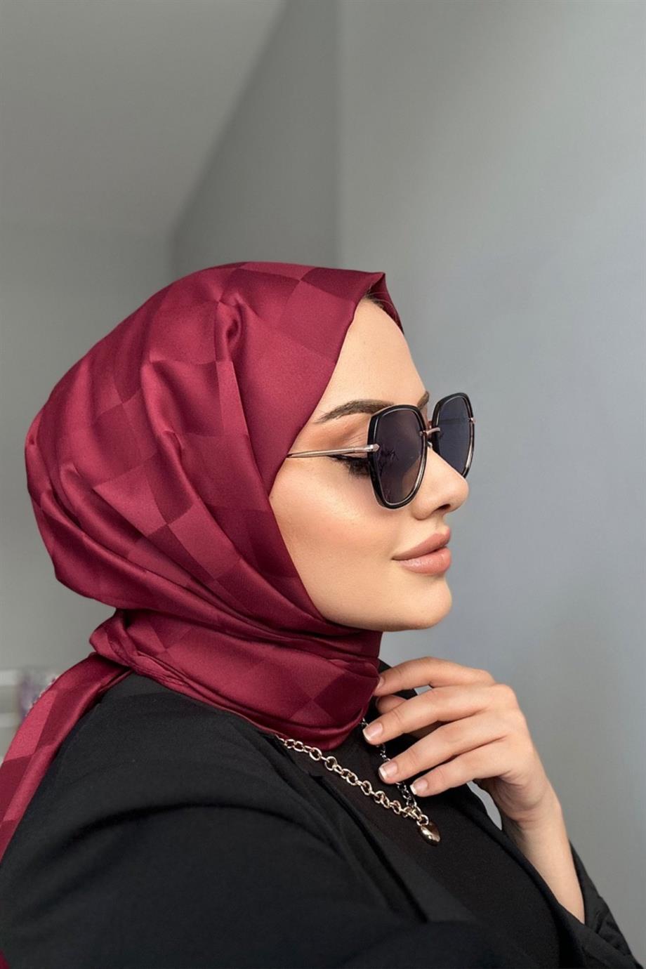 Dama Desen Jakar Şal - Bordo - Organic ScarfsOrganic Scarfs