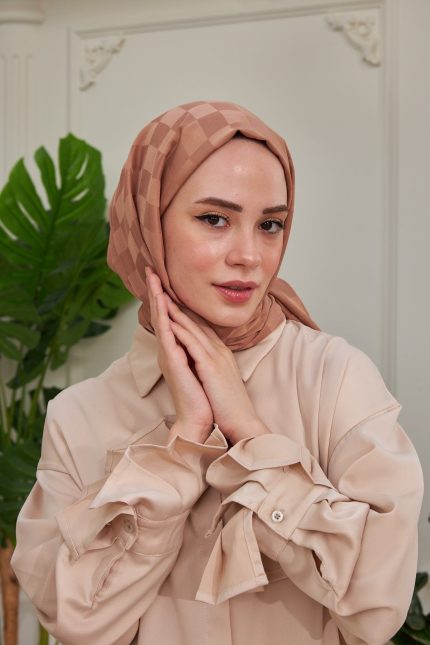 Dama Desen Jakar Şal - Karamel - Organic ScarfsOrganic Scarfs