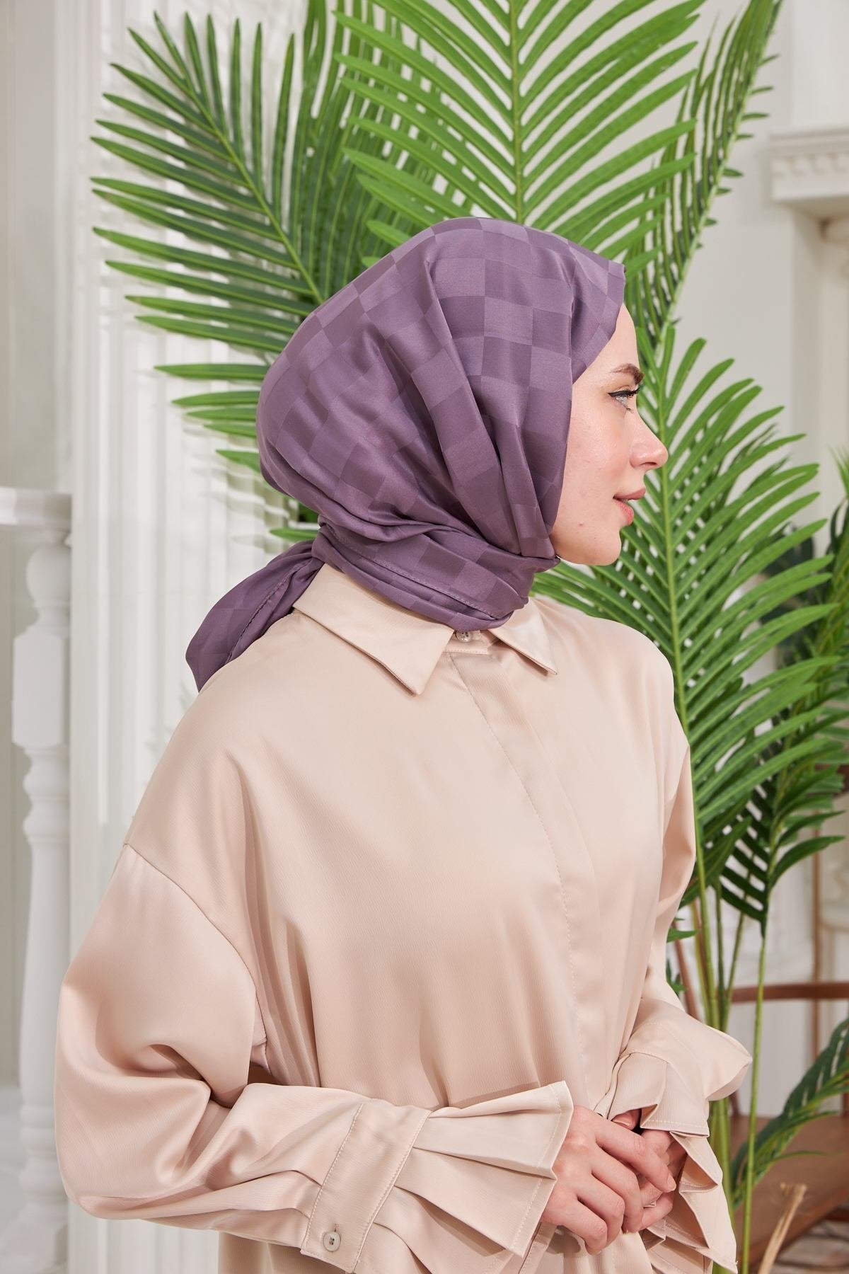 Dama Desen Jakar Şal - Leylak - Organic ScarfsOrganic Scarfs