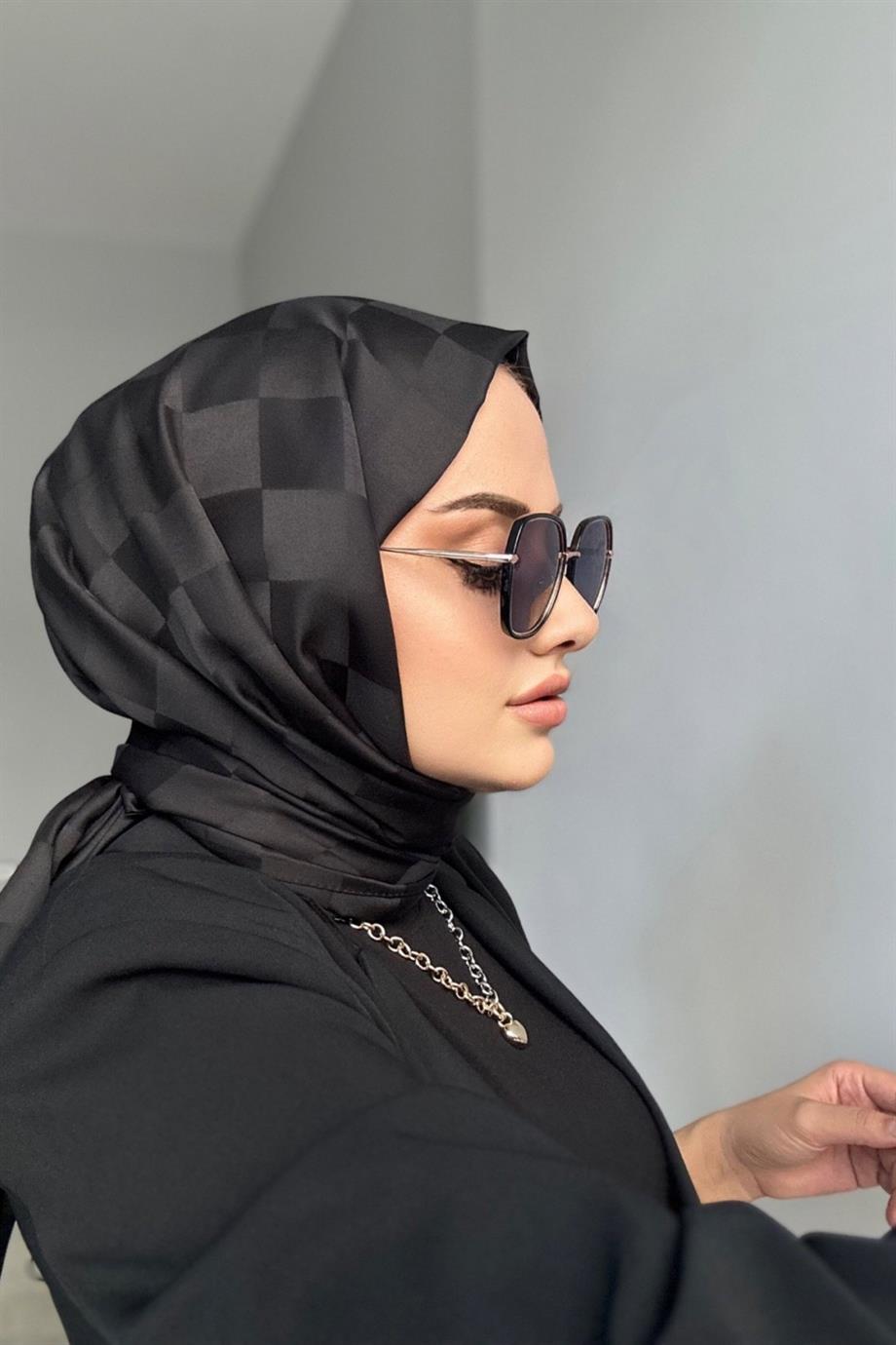 Dama Desen Jakar Şal - Siyah - Organic ScarfsOrganic Scarfs