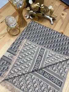 Dior Desenli İpek Kaşmir Çift Taraflı Şal 78002 - Gri - Bej