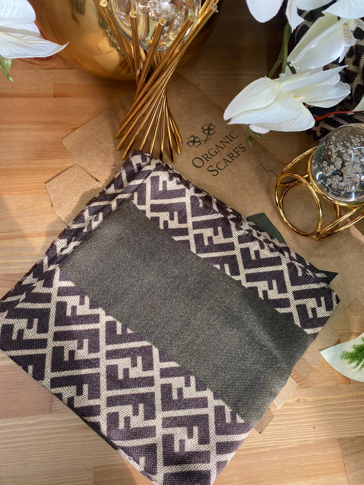 F Desen % 100 Kaşmir Eşarp - Koyu Haki - Organic ScarfsOrganic Scarfs