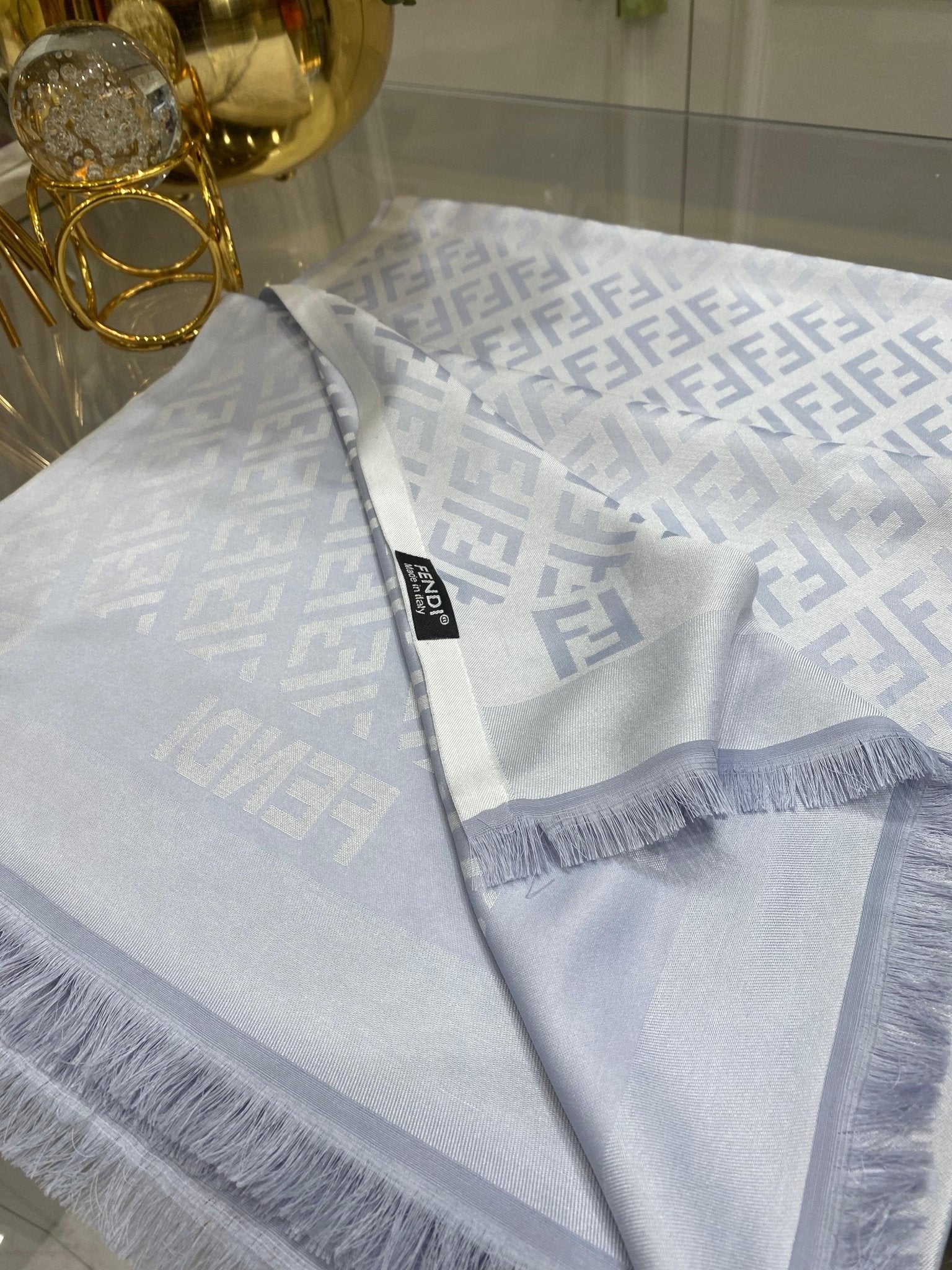 F Desenli İpek Kaşmir Çift Taraflı Şal - Gümüş/ Gri - Organic ScarfsOrganic Scarfs