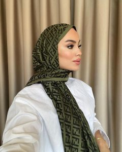 F Desenli İpek Kaşmir Çift Taraflı Şal 78001- Haki