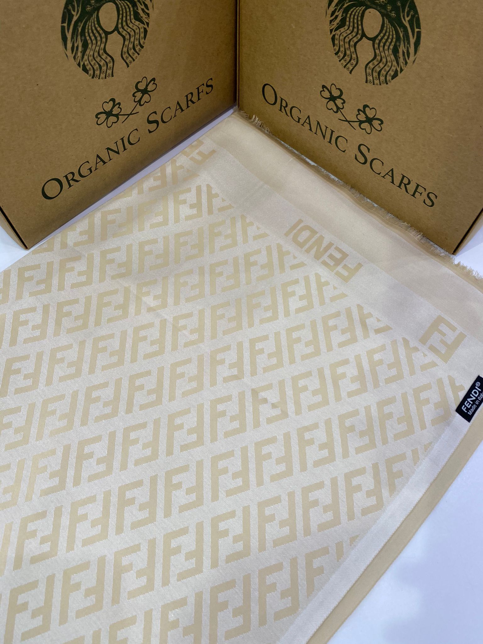 F Desenli İthal Pamuk Jakar Eşarp - Bej - Organic ScarfsOrganic Scarfs