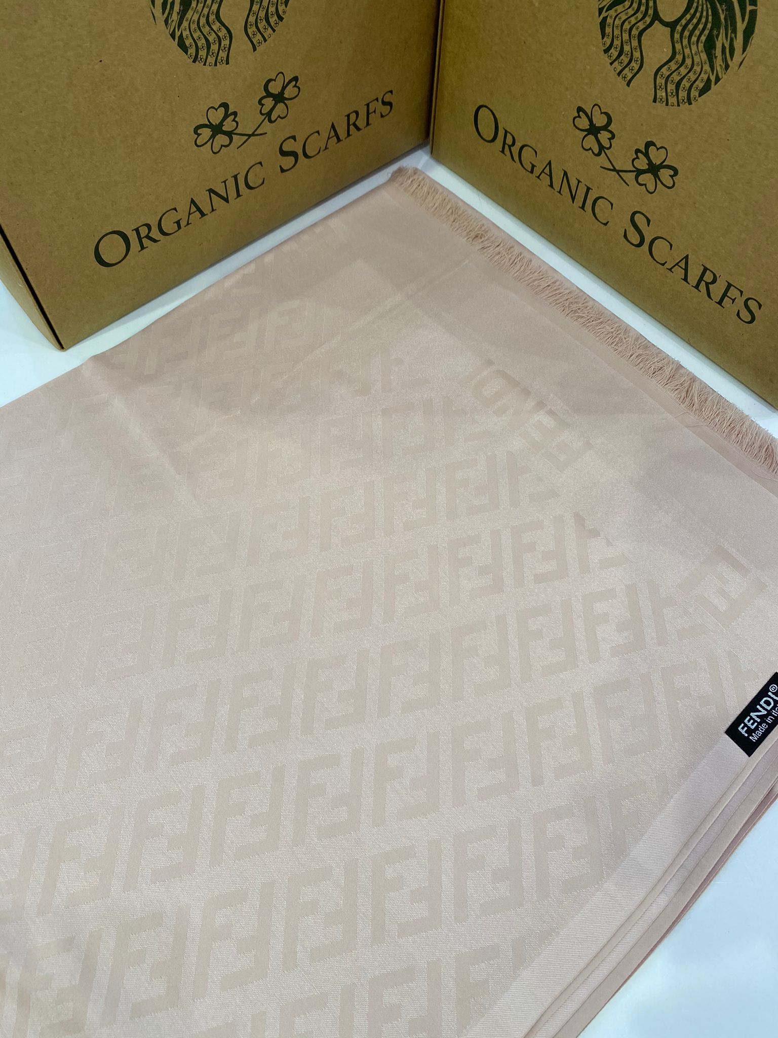 F Desenli İthal Pamuk Jakar Eşarp - Pudra - Organic ScarfsOrganic Scarfs