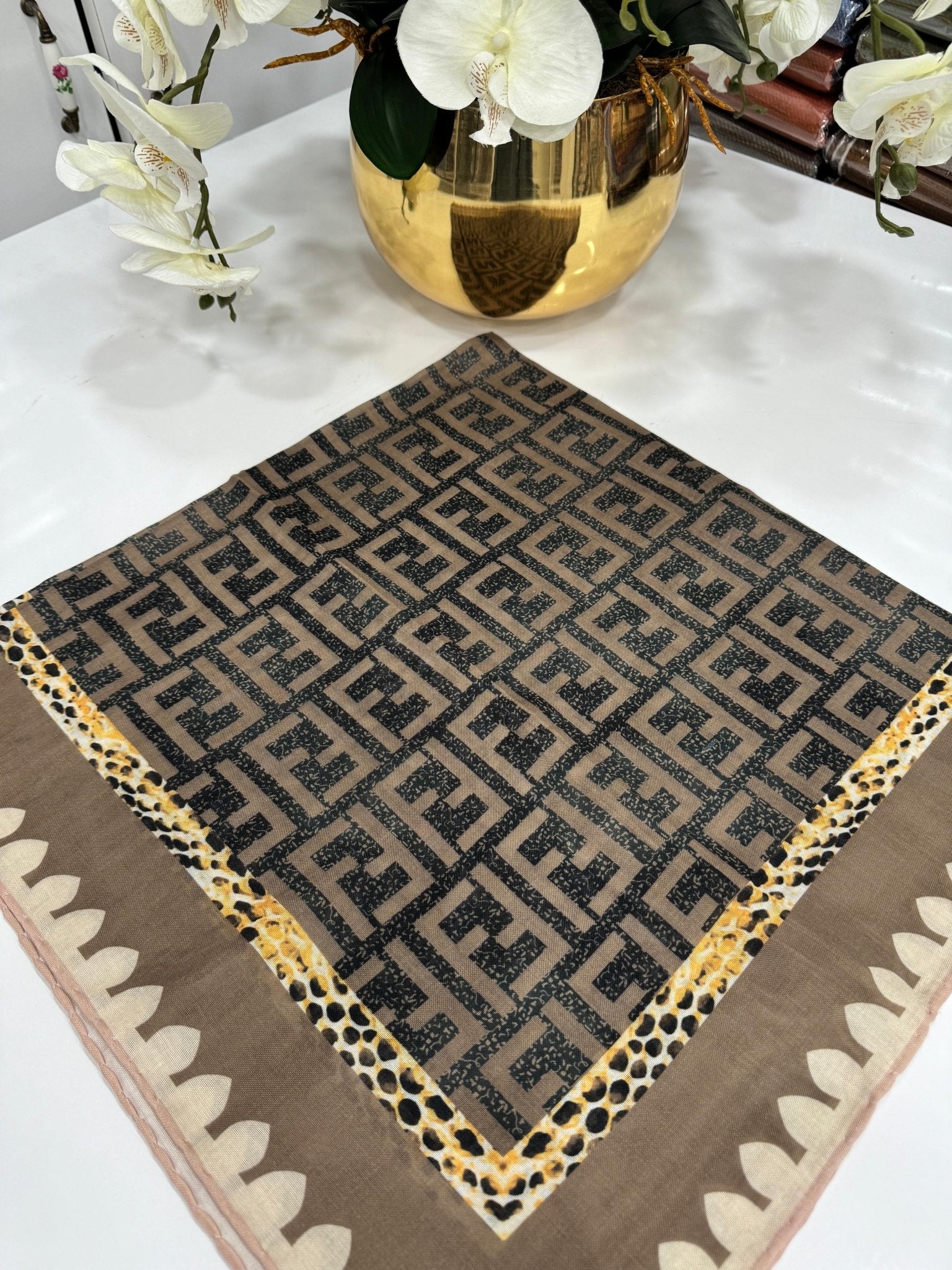 Fendi Bahar Esintisi Pamuk Keten Eşarp - Mocha - Organic ScarfsOrganic Scarfs