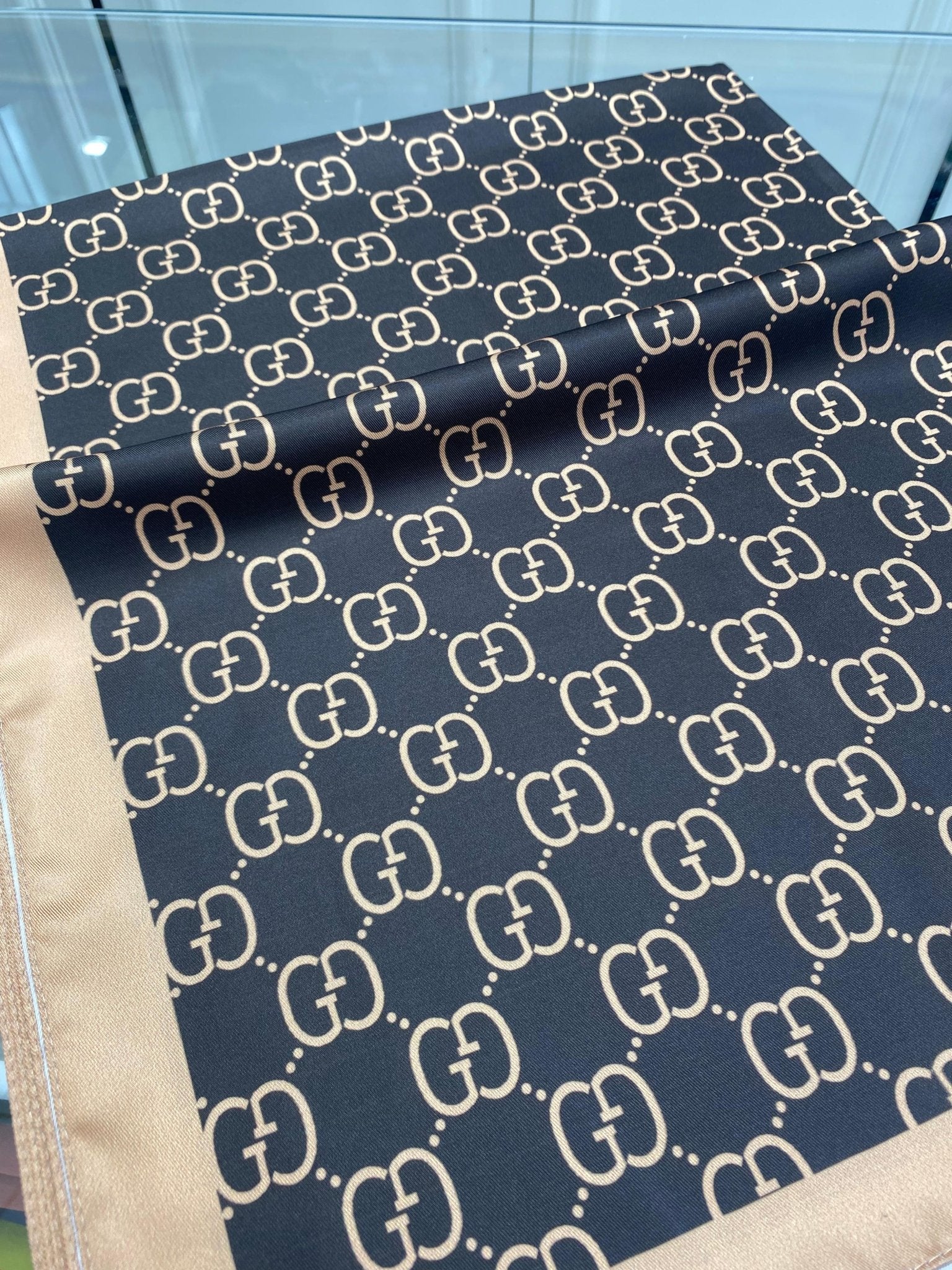 G Desen Twill İpek Şal - Siyah/ Bej - Organic ScarfsOrganic Scarfs