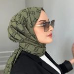 G Desenli İpek Kaşmir Çift Taraflı Şal 440344 - Haki