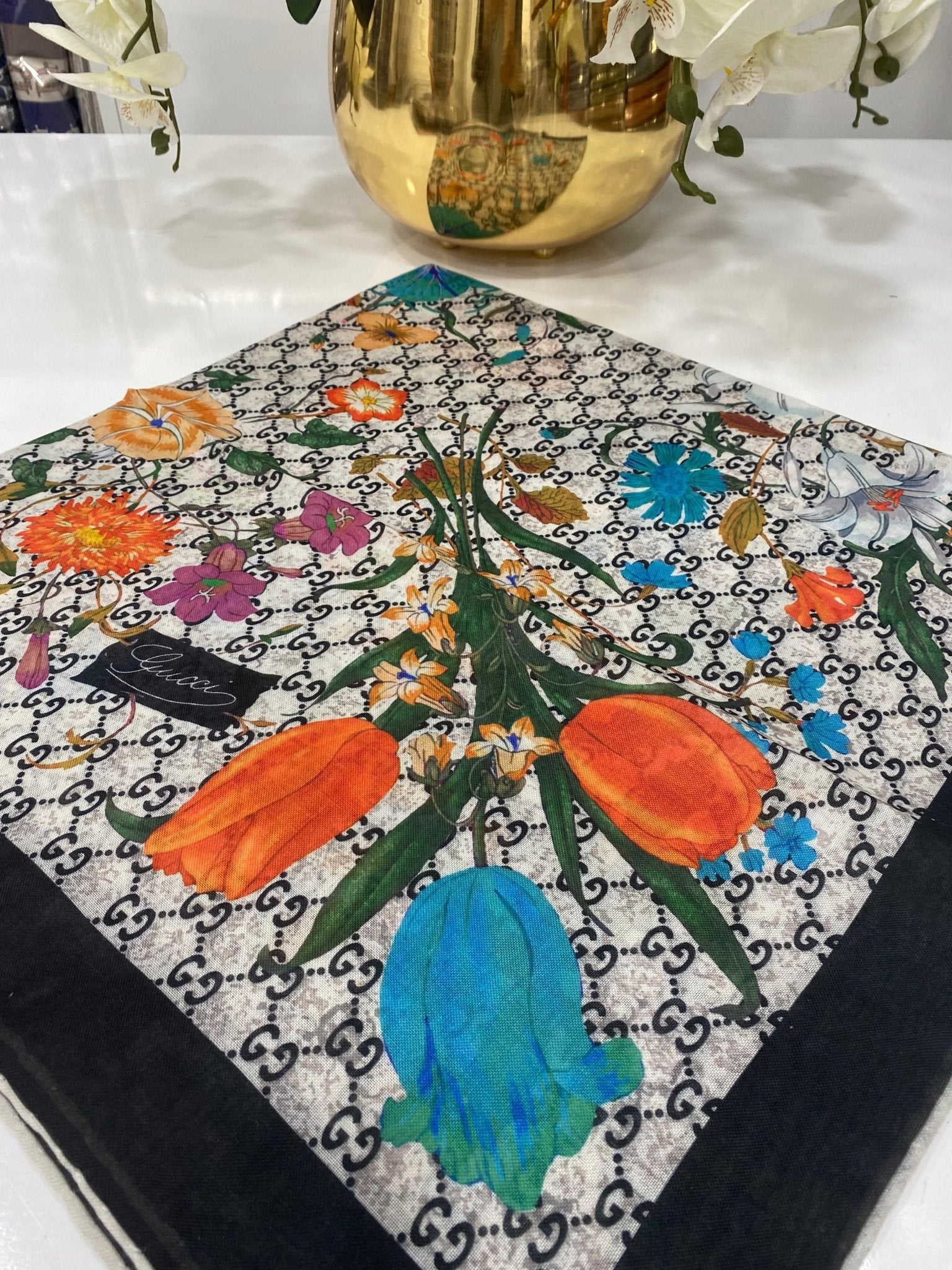 Gucci Bahar Esintisi Pamuk Eşarp - Siyah - Organic ScarfsOrganic Scarfs