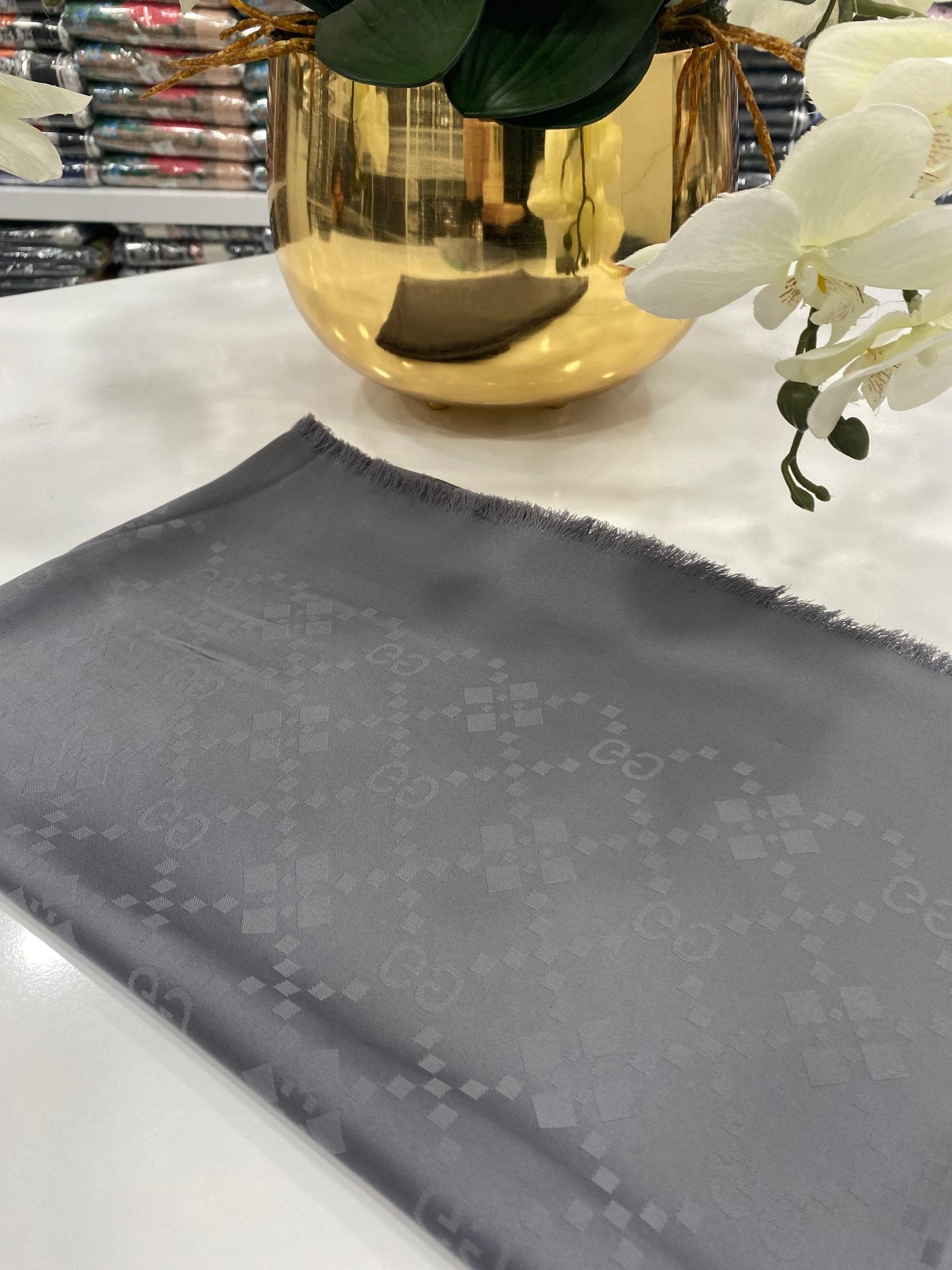 Gucci İpeksi Jakar Şal - Antrasit - Organic ScarfsOrganic Scarfs