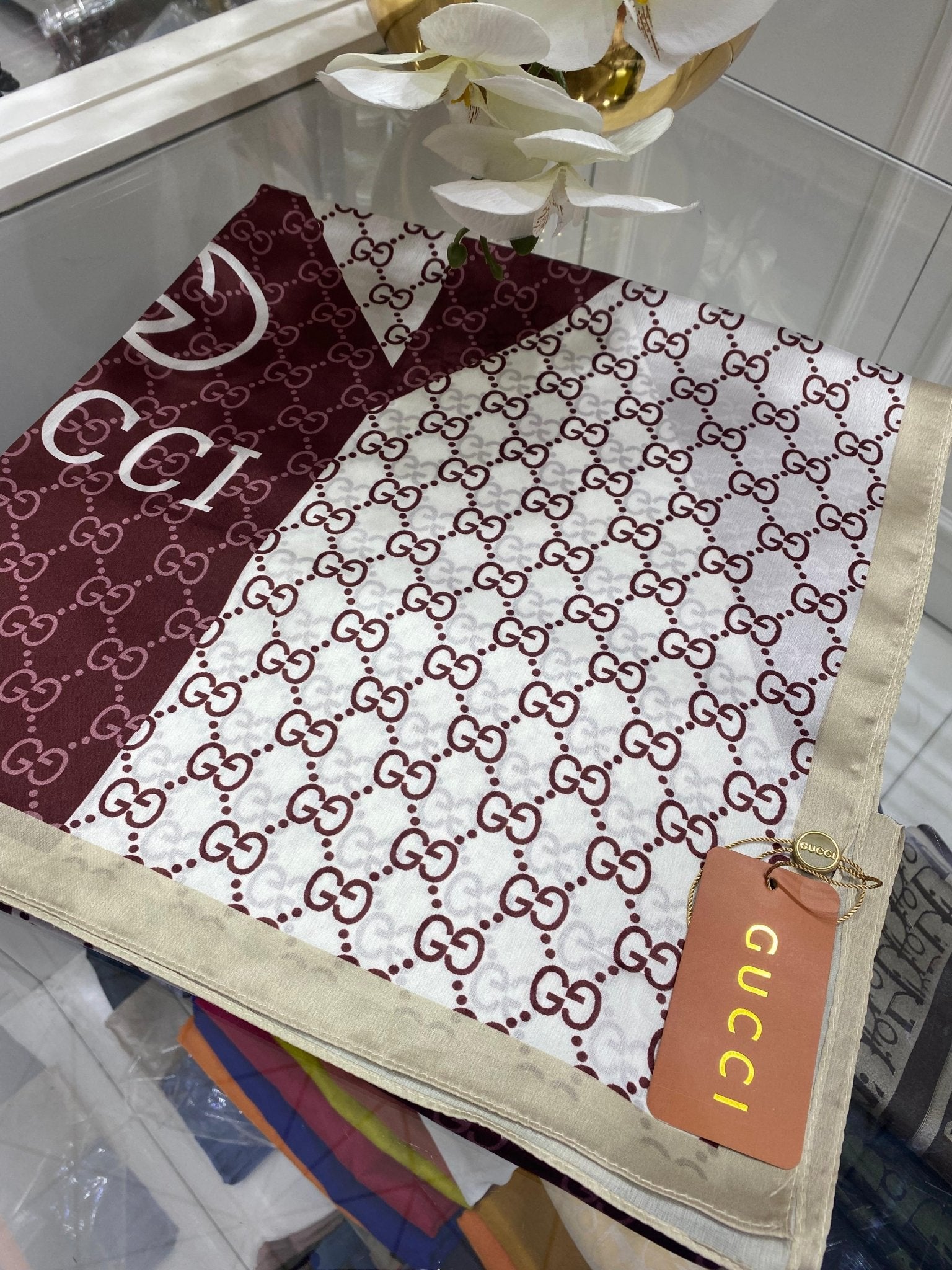 Gucci İthal Vual İpek Şal - Bordo - Organic ScarfsOrganic Scarfs