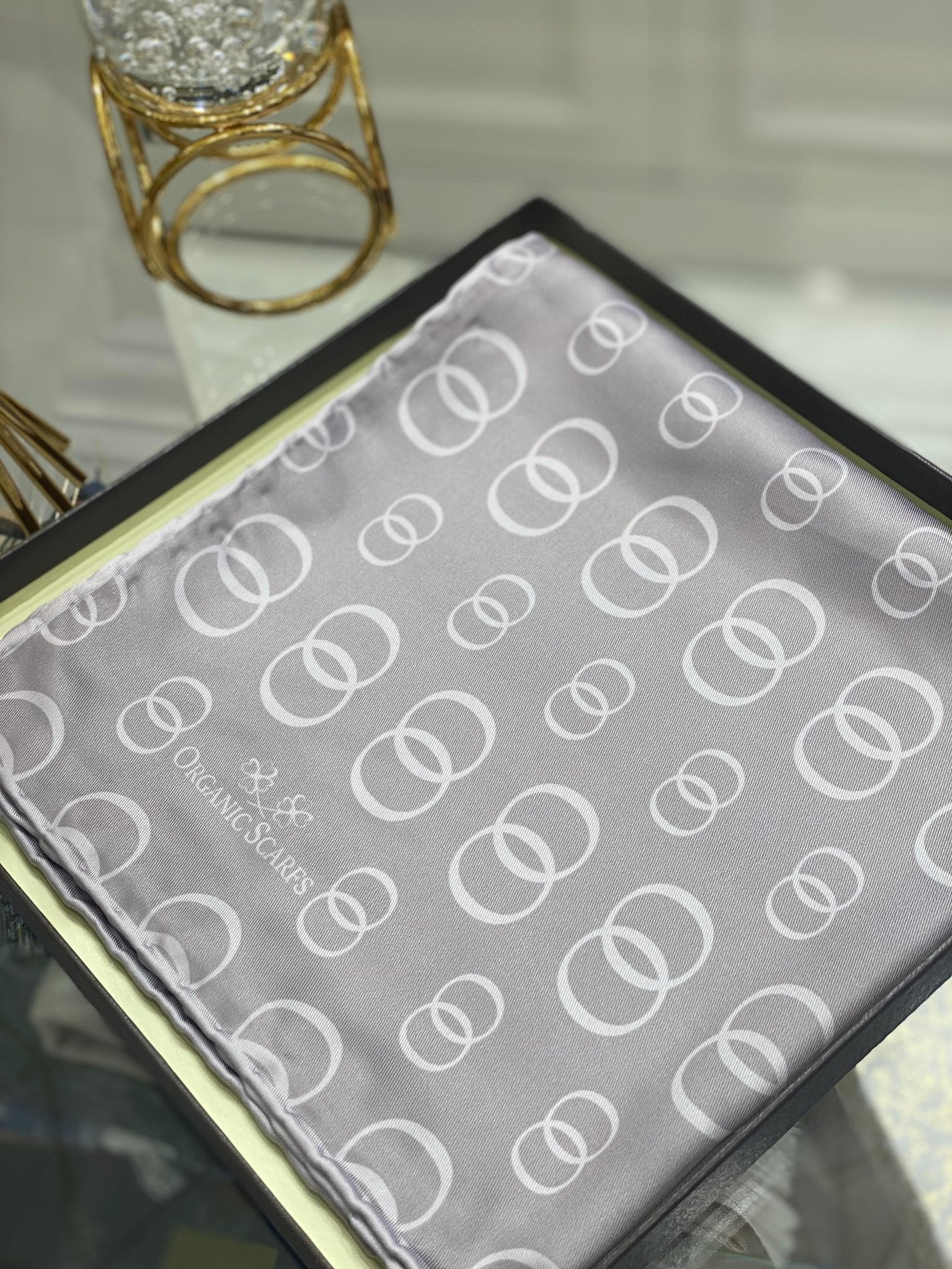 Halka Desen Twill İpek Eşarp - Gri - Organic ScarfsOrganic Scarfs